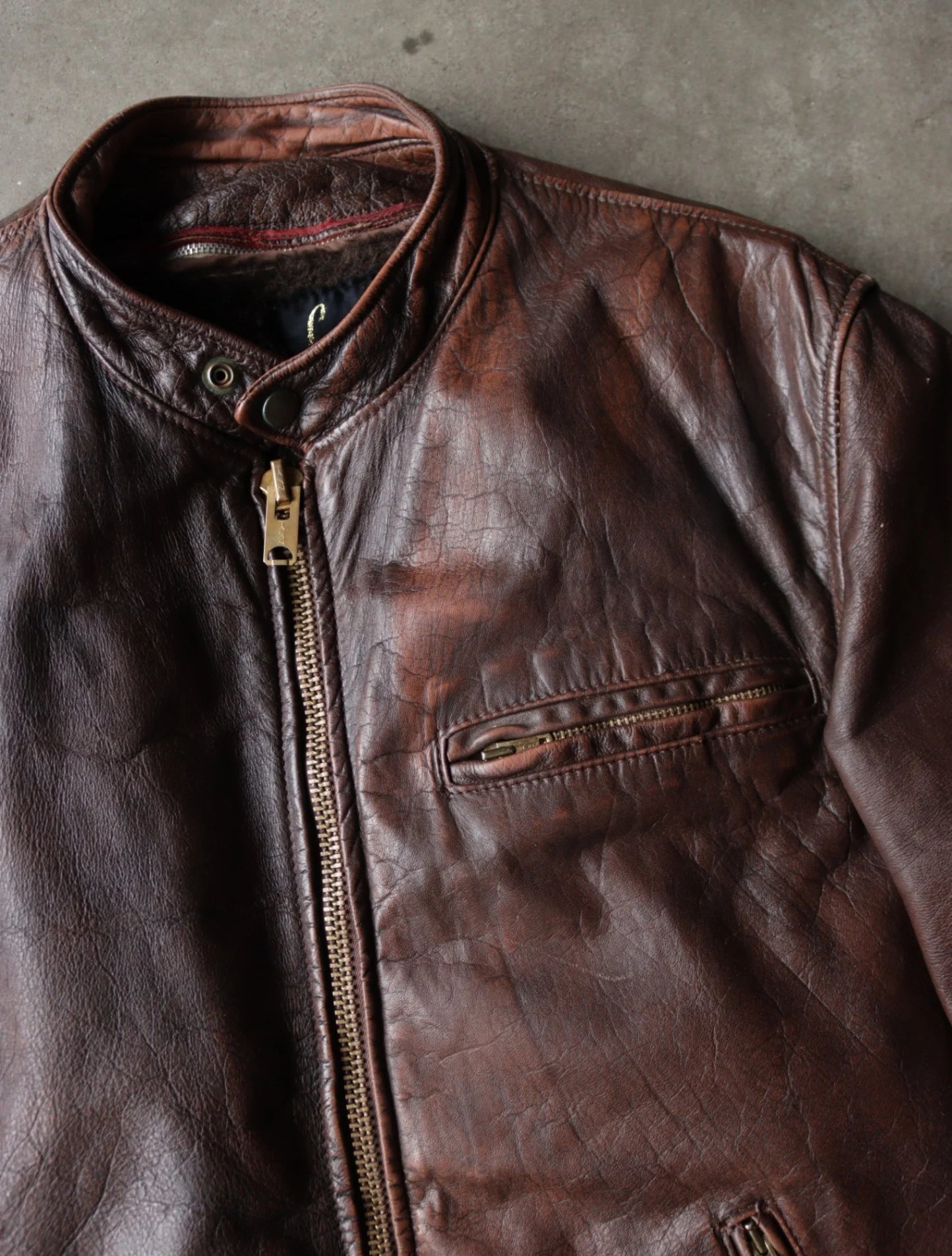 1960S LESCO FUR -LINED CAFE RACER FADED LEATHER JACKET