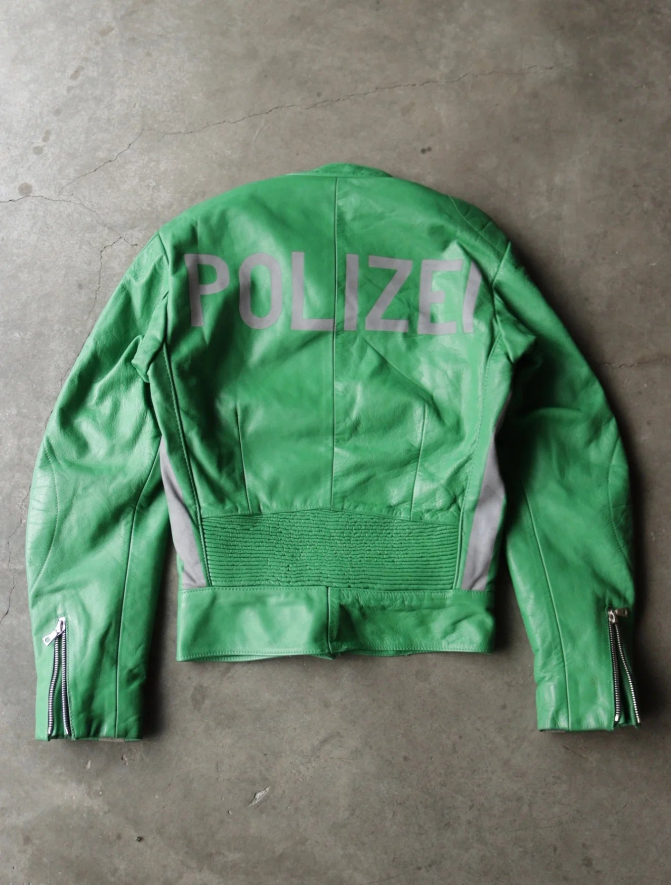 1970S POLIZEI GREEN MOTO LEATHER JACKET