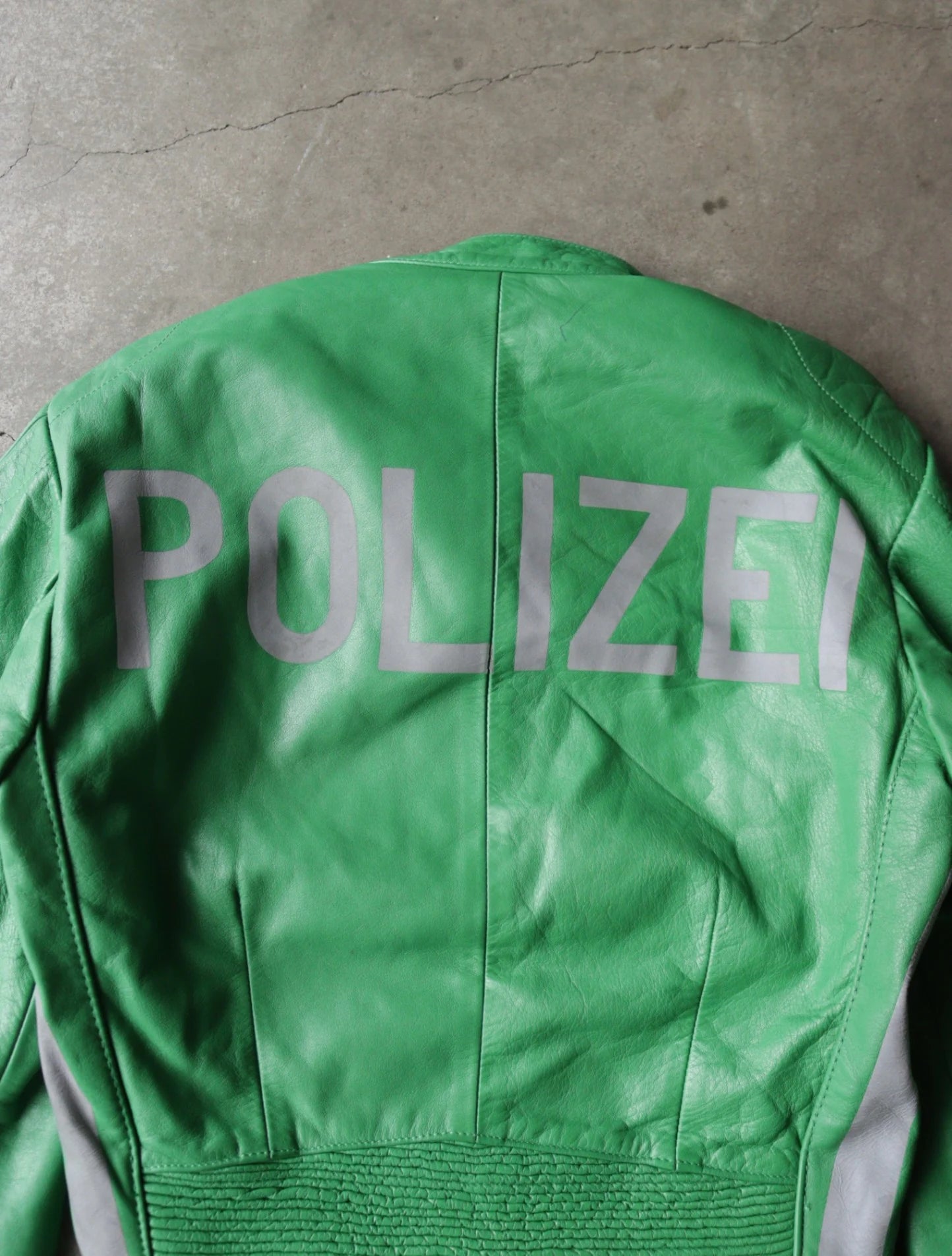 1970S POLIZEI GREEN MOTO LEATHER JACKET