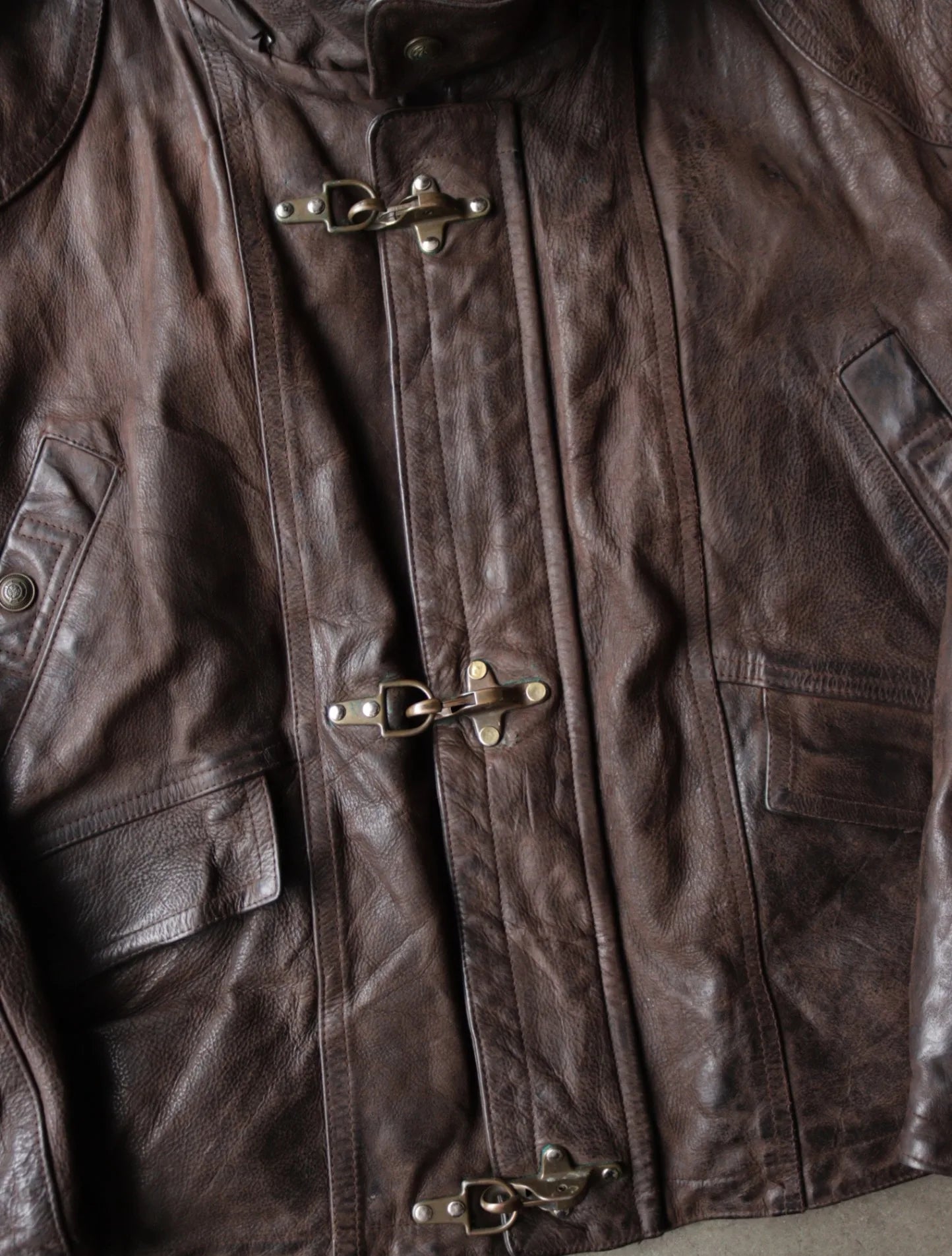 1990S FRENCH FIREMAN CLASP LEATHER JACKET