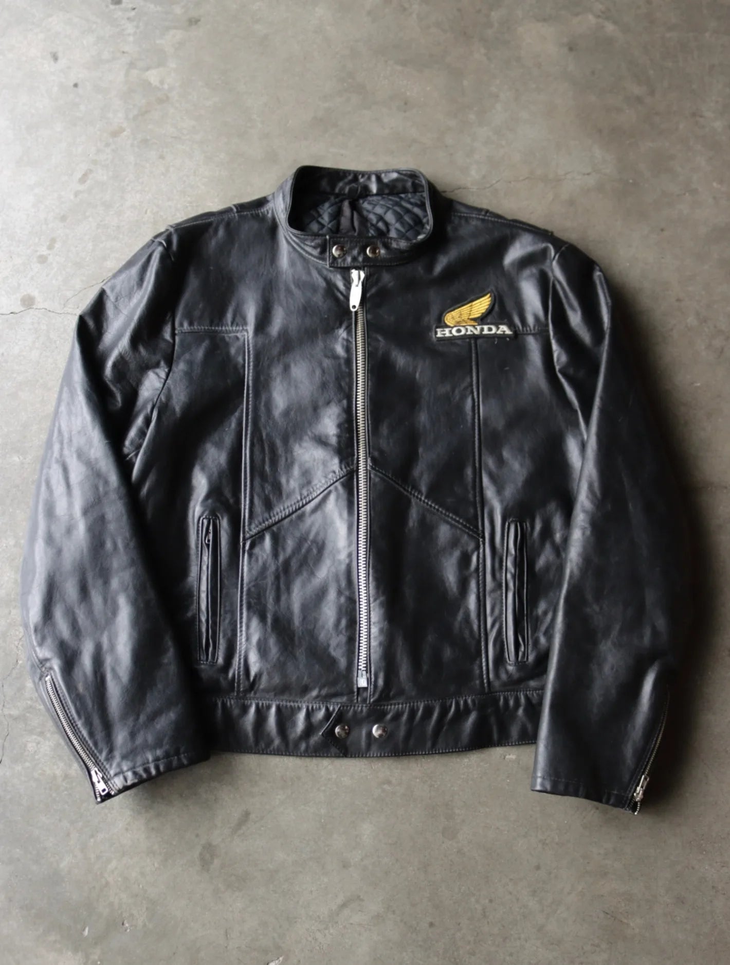 1970S HONDA BLACK LEATHER MOTO JACKET