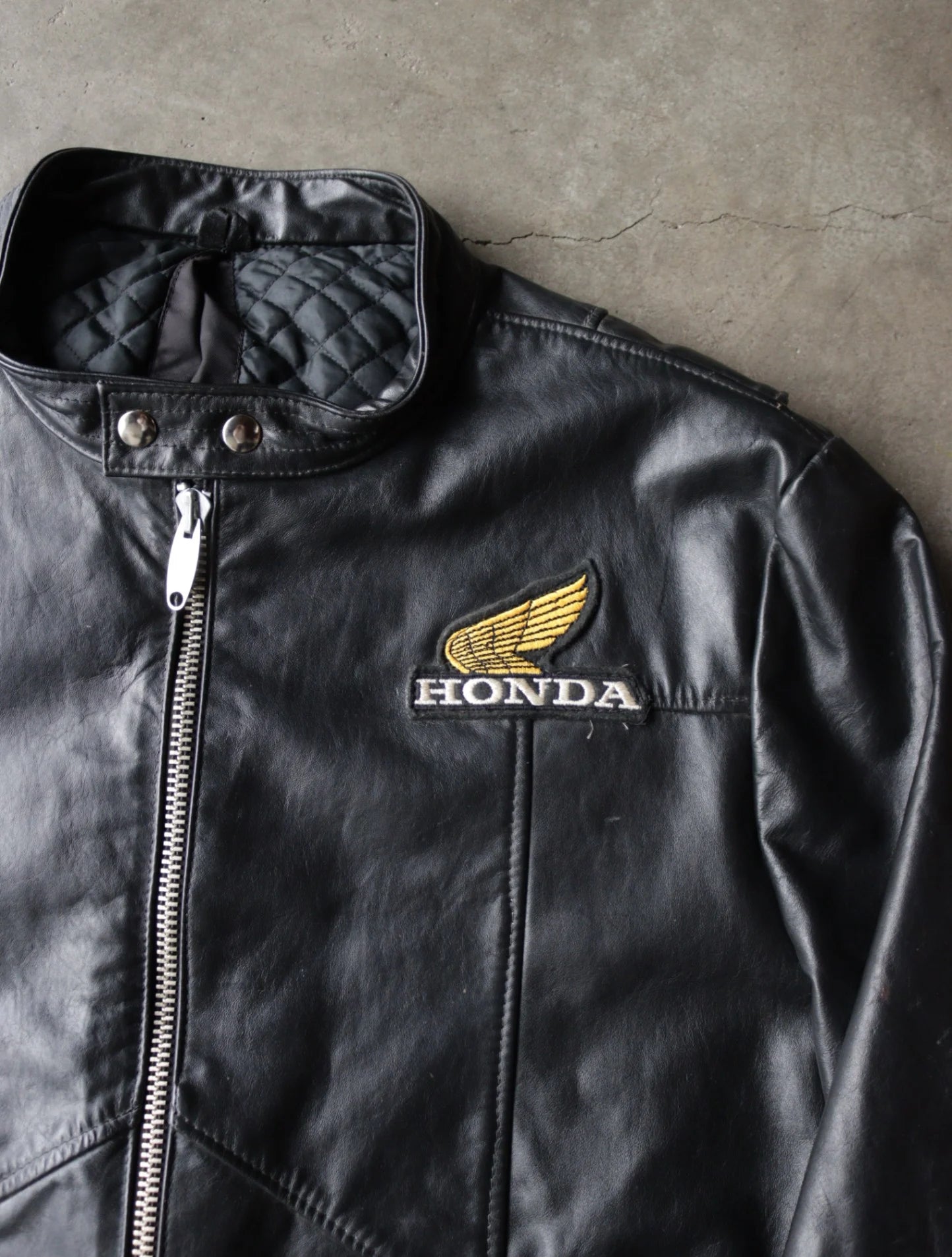 1970S HONDA BLACK LEATHER MOTO JACKET