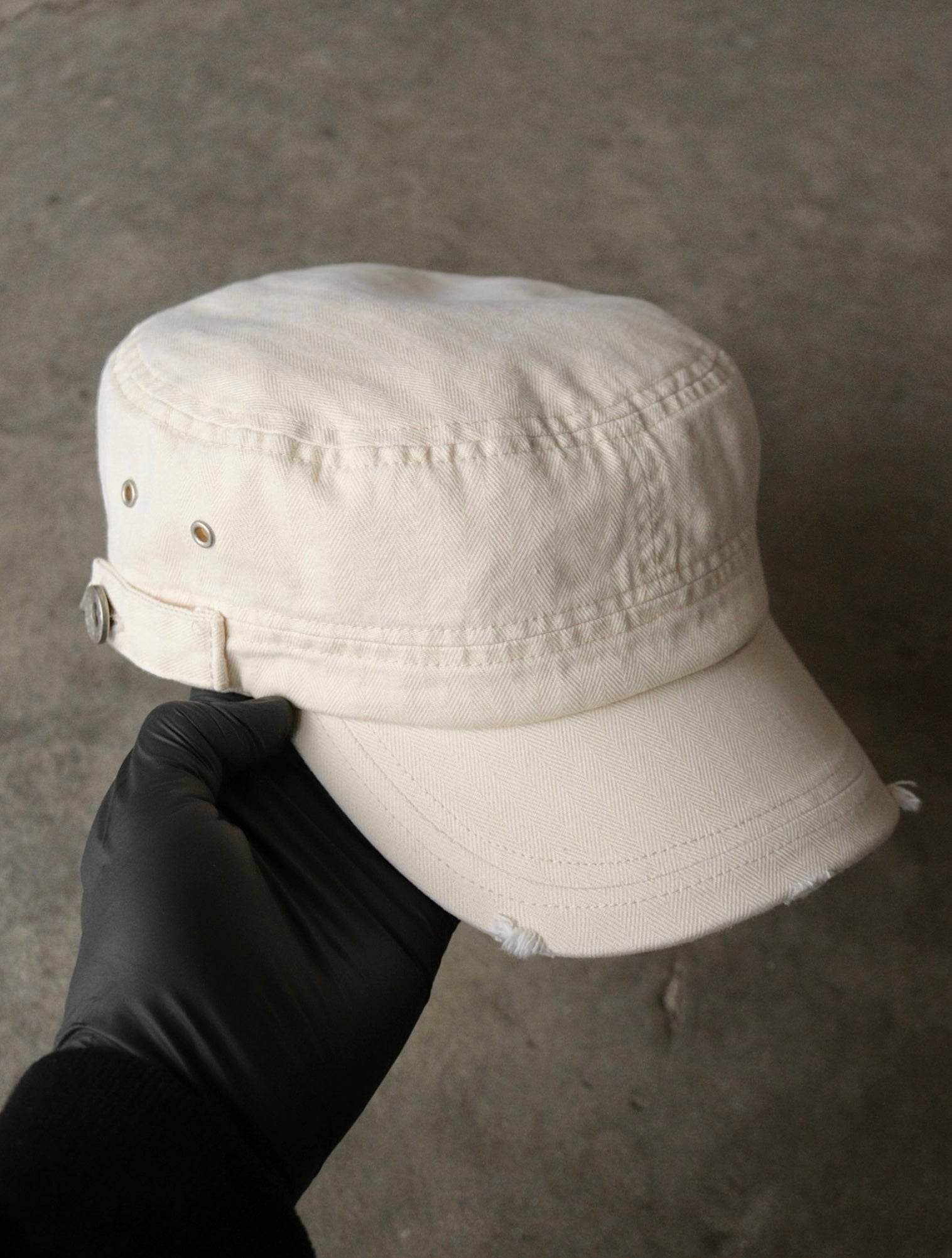 TWO FOLD HBT SUN FADED CADET HAT - BONE WHITE