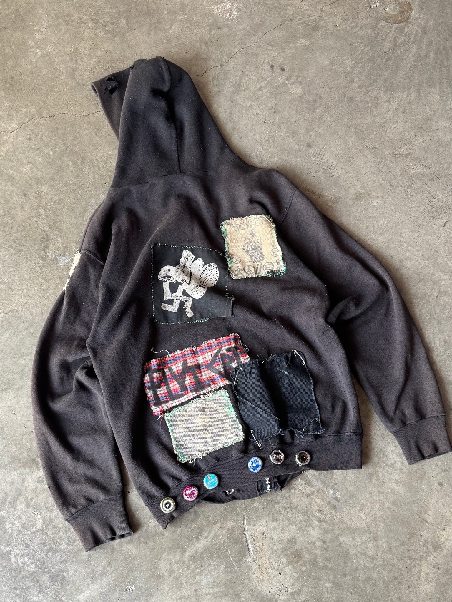 1990S OG CRUST PUNK ZIP UP HOODED SWEATSHIRT