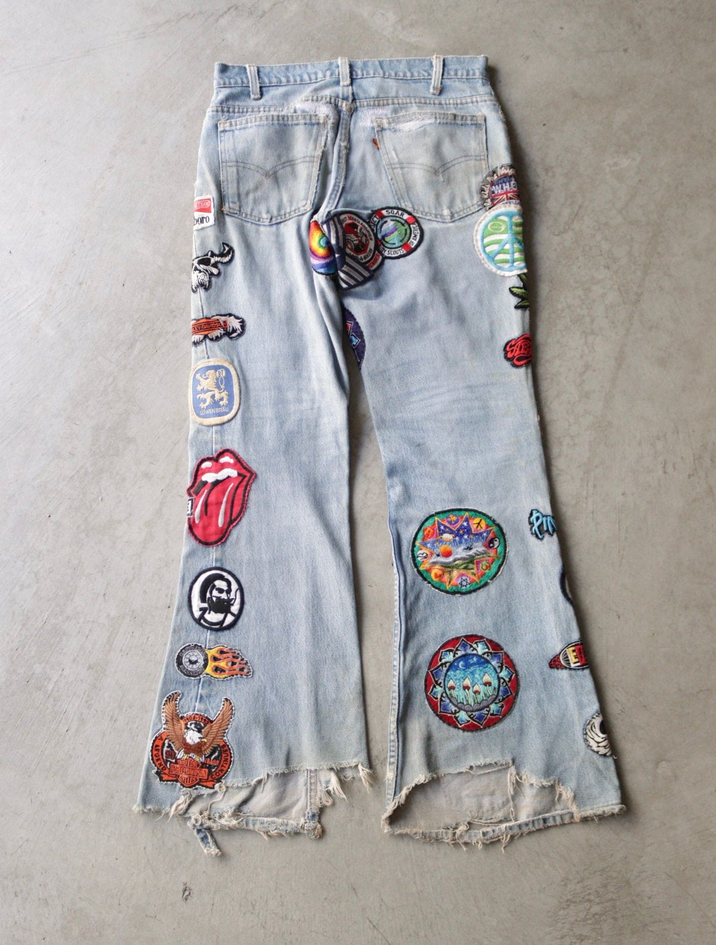 1970S LEVIS 646 ORANGE TAB PATCHED FLARED DENIM PANTS