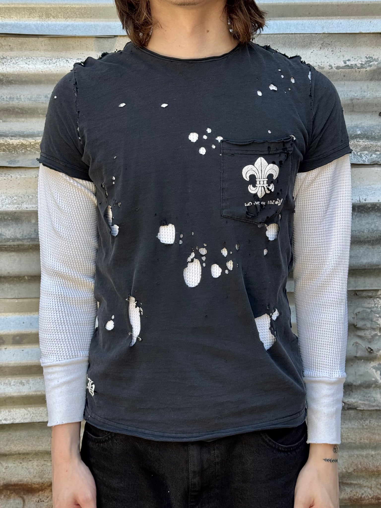 2000S CHROME HEARTS DISTRESSED SPADE LOGO TEE + VINTAGE WAFFLE THERMAL