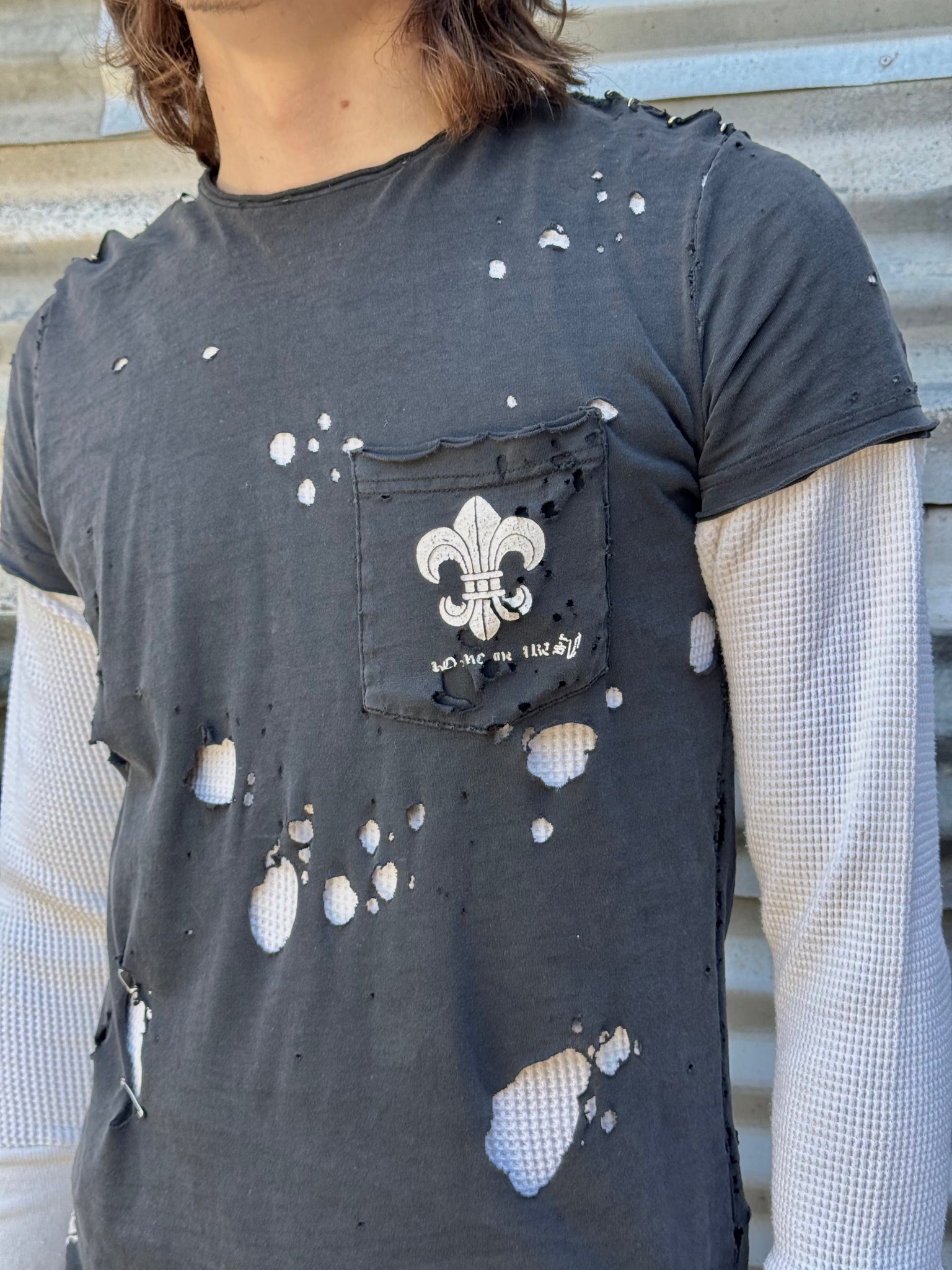 2000S CHROME HEARTS DISTRESSED SPADE LOGO TEE + VINTAGE WAFFLE THERMAL