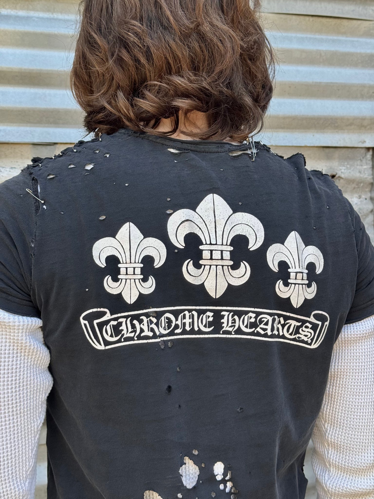 2000S CHROME HEARTS DISTRESSED SPADE LOGO TEE + VINTAGE WAFFLE THERMAL
