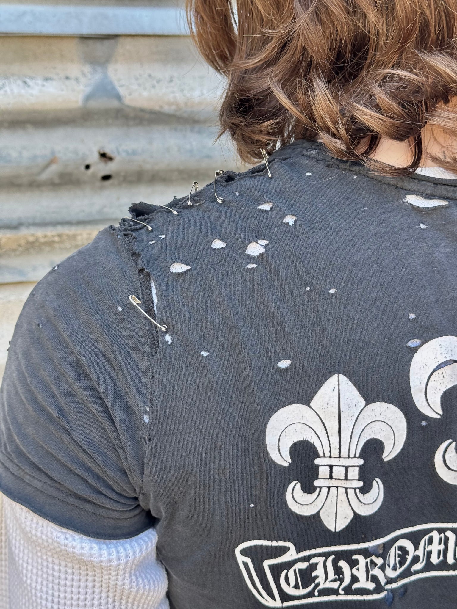 2000S CHROME HEARTS DISTRESSED SPADE LOGO TEE + VINTAGE WAFFLE THERMAL