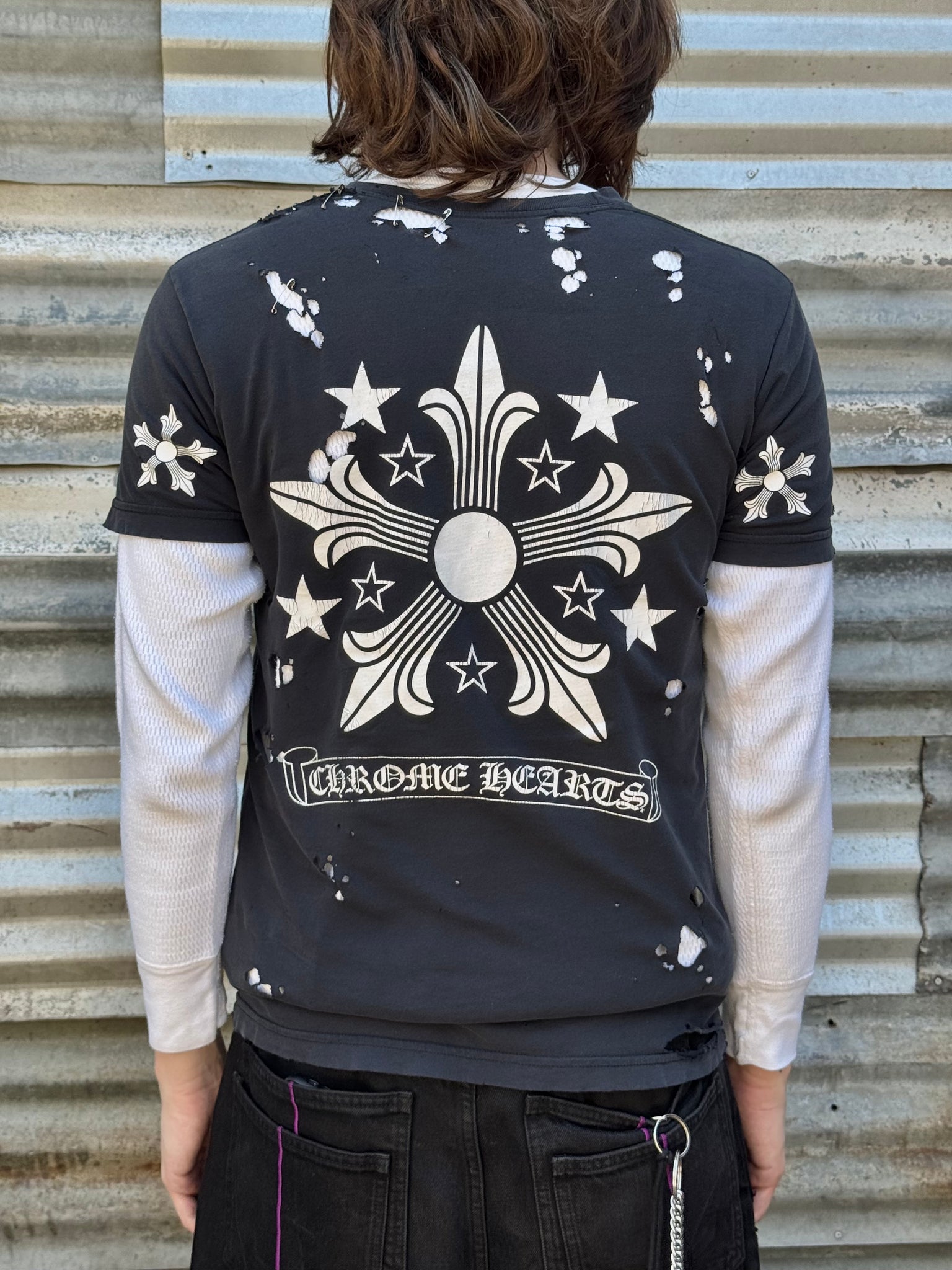 2000S CHROME HEARTS DISTRESSED STAR LOGO TEE + VINTAGE WAFFLE THERMAL