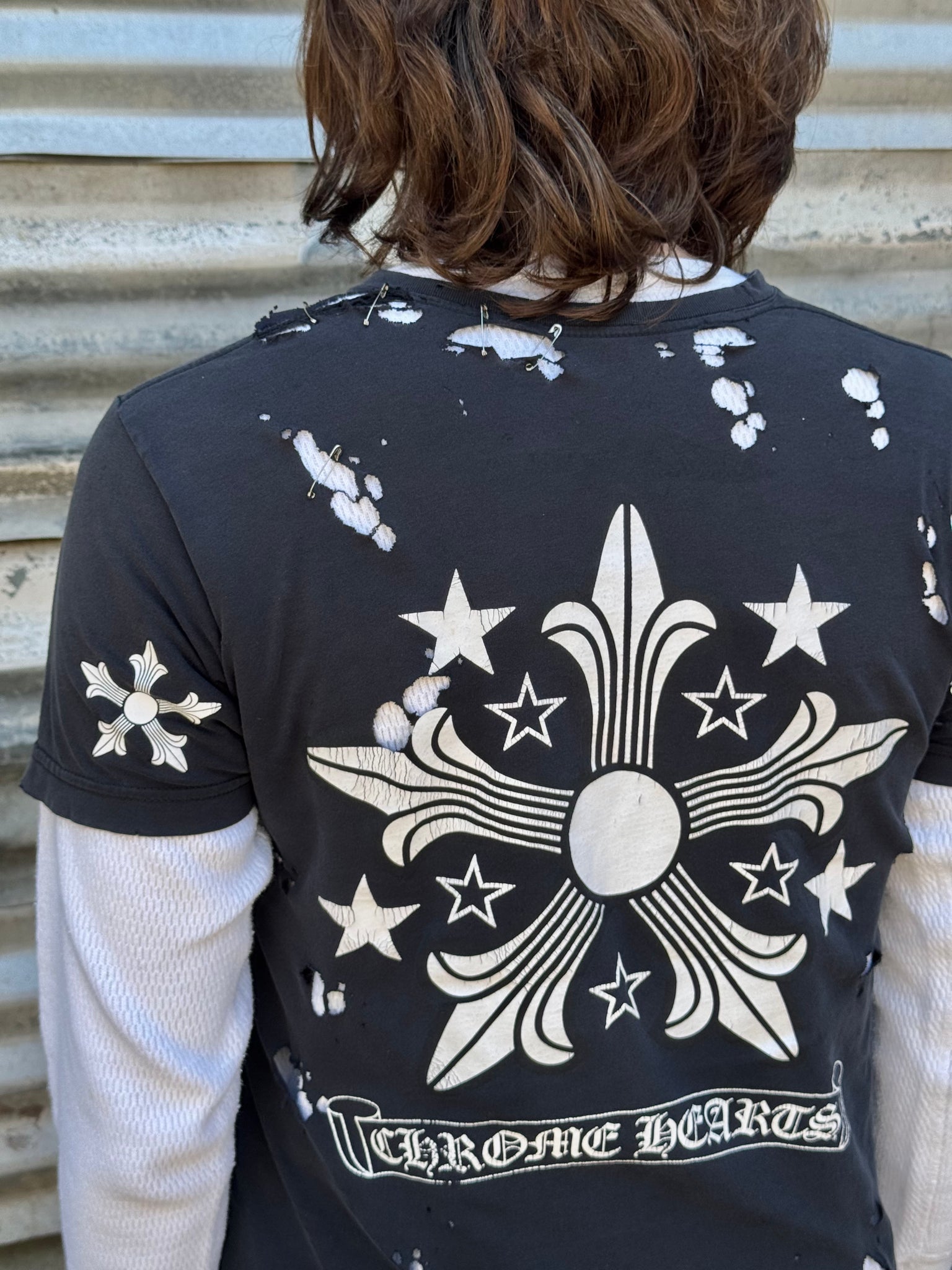 2000S CHROME HEARTS DISTRESSED STAR LOGO TEE + VINTAGE WAFFLE THERMAL