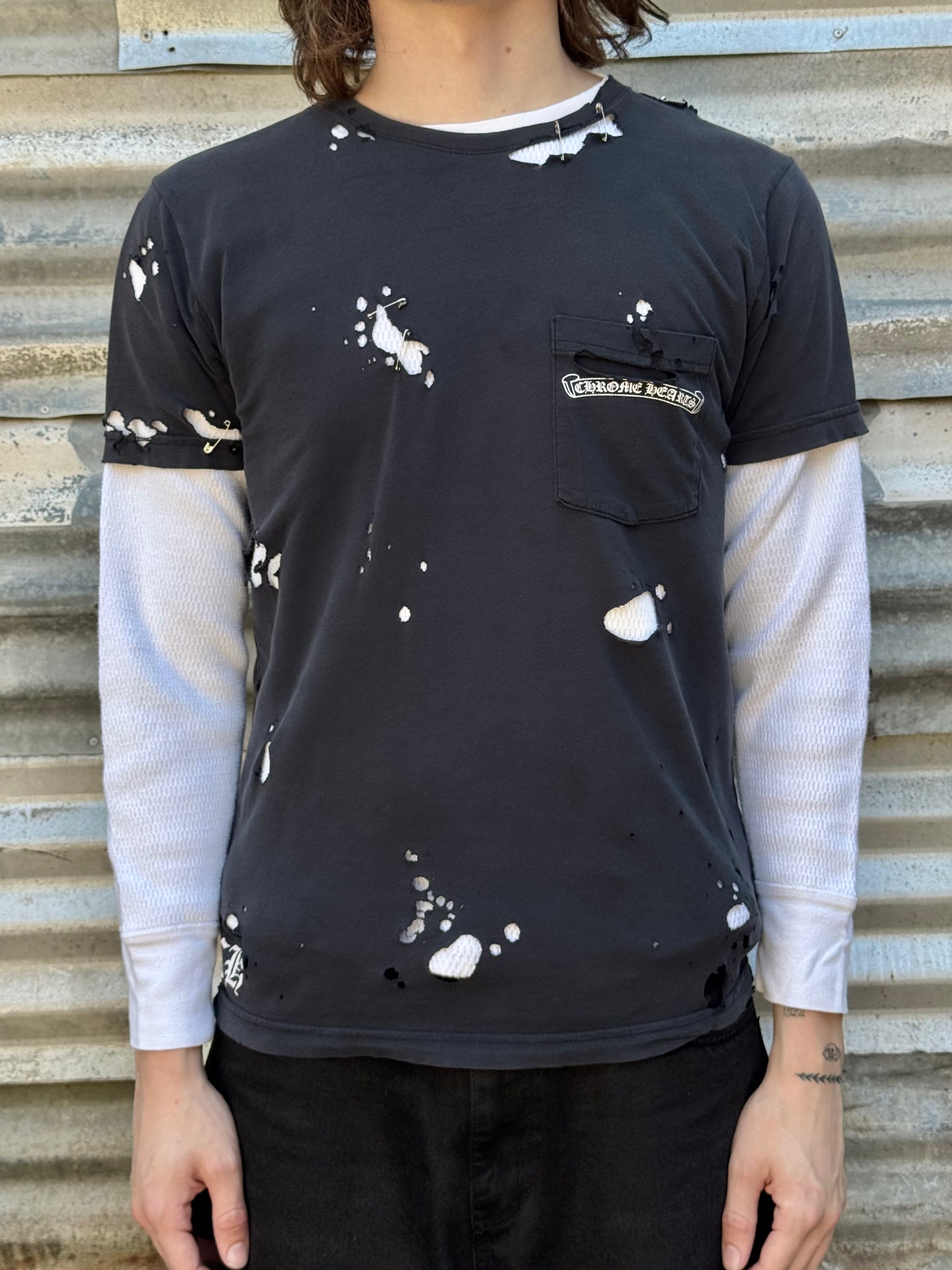 2000S CHROME HEARTS DISTRESSED STAR LOGO TEE + VINTAGE WAFFLE THERMAL
