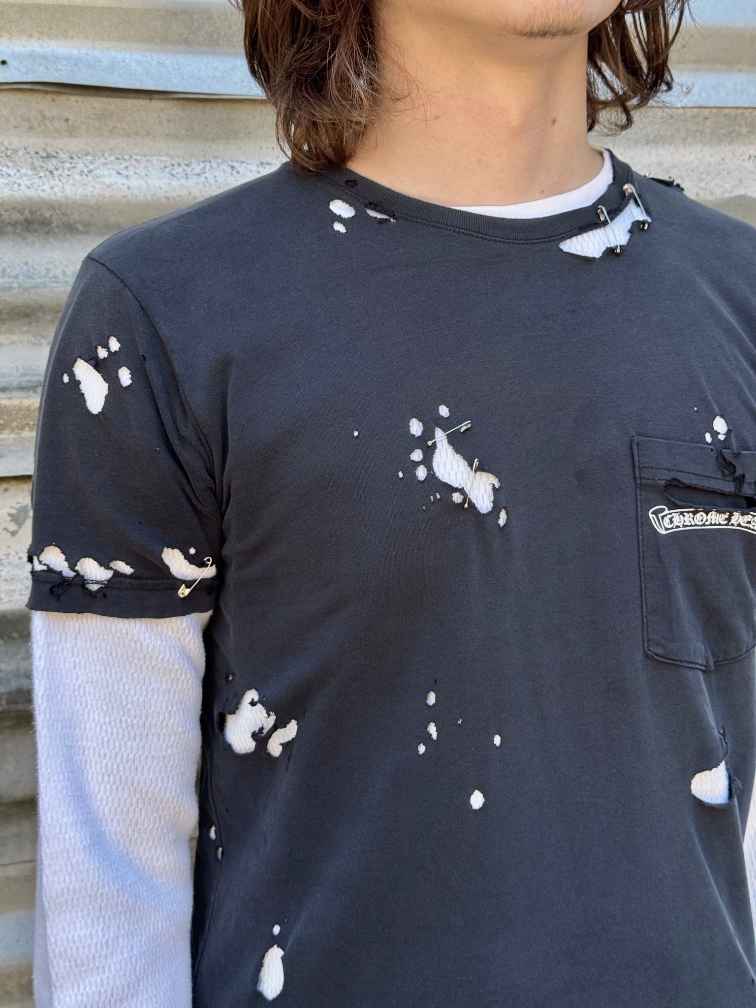 2000S CHROME HEARTS DISTRESSED STAR LOGO TEE + VINTAGE WAFFLE THERMAL