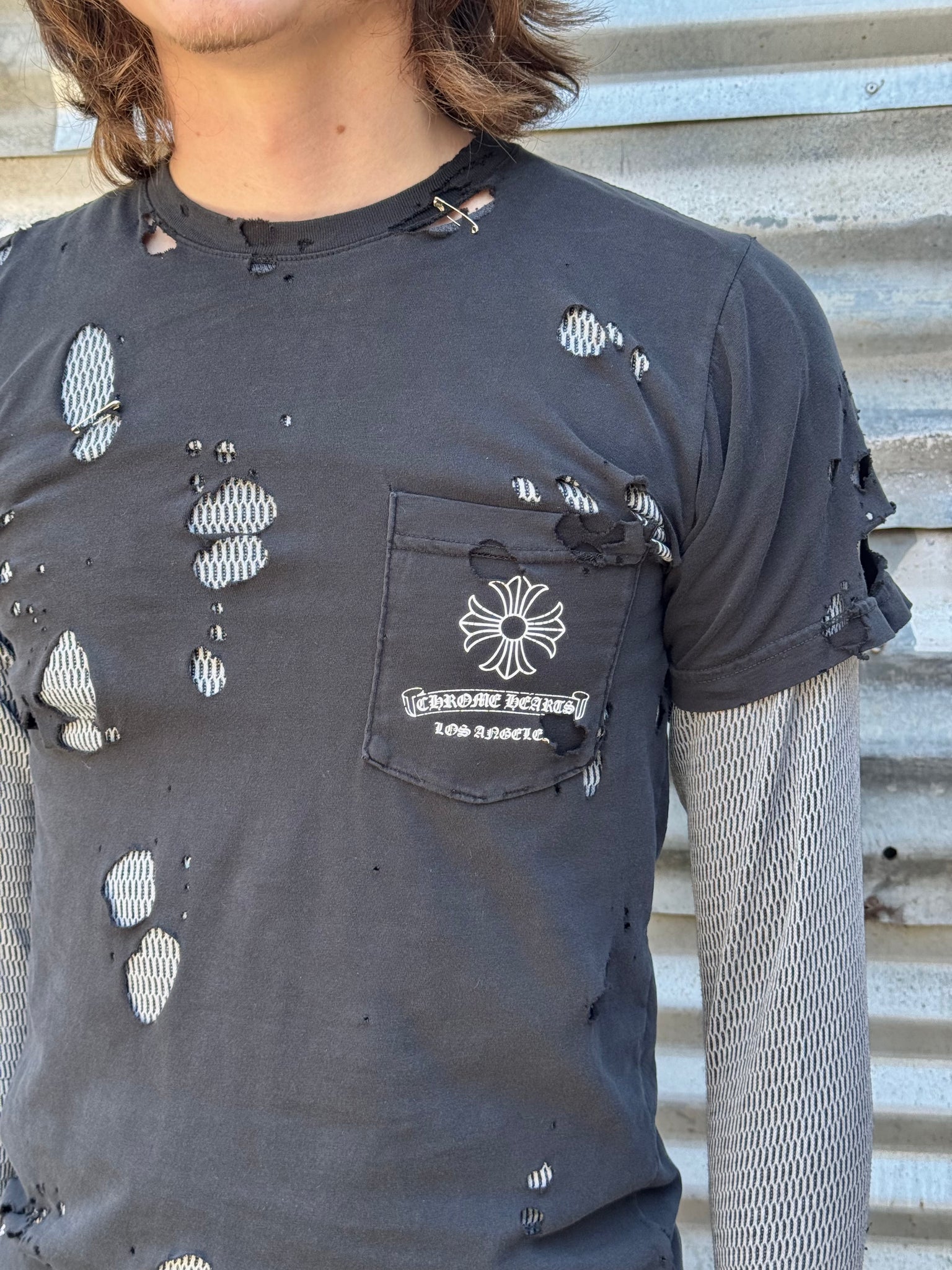 2000S CHROME HEARTS DISTRESSED CROSS TEE + THERMAL