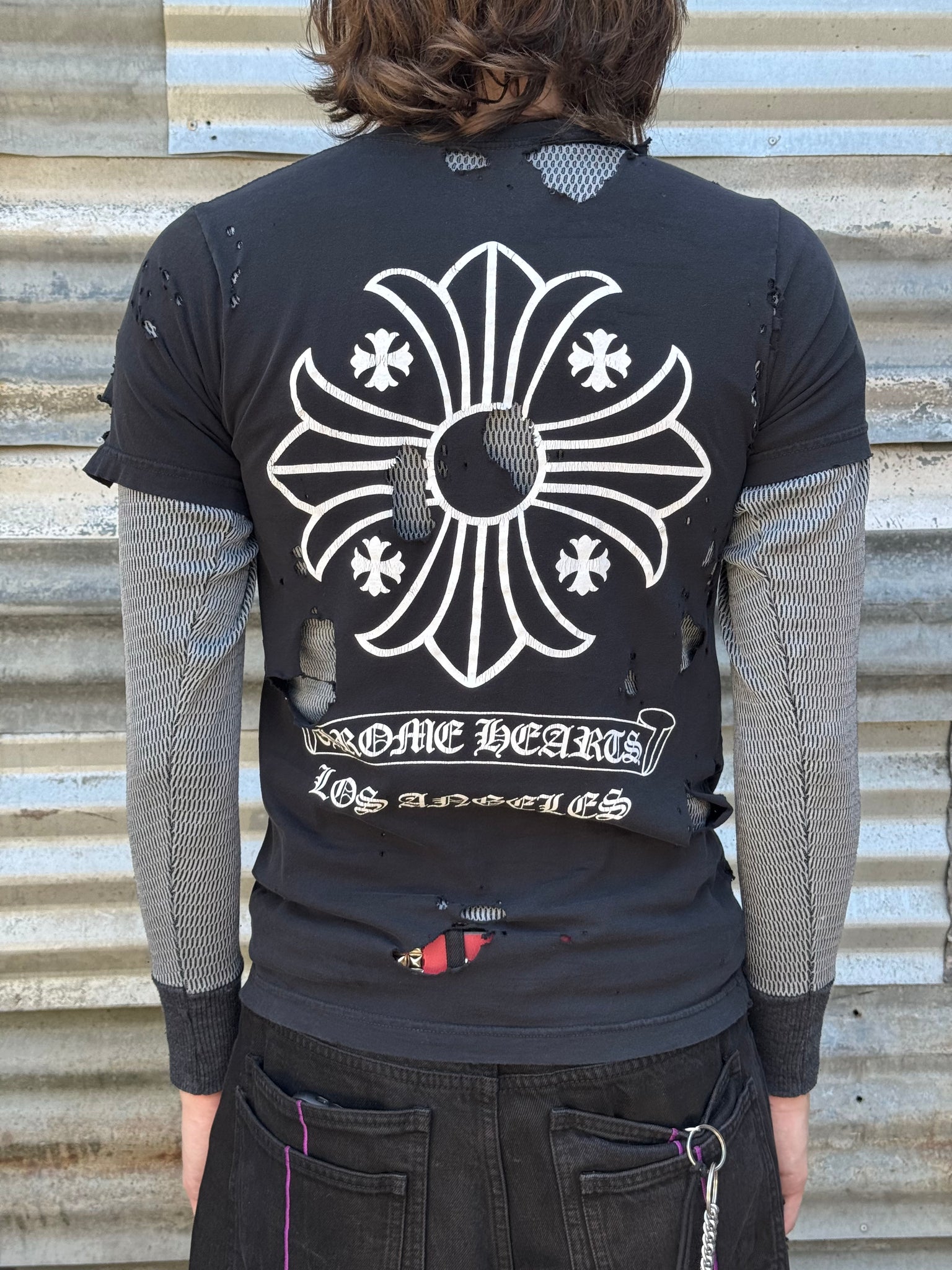 2000S CHROME HEARTS DISTRESSED CROSS TEE + THERMAL