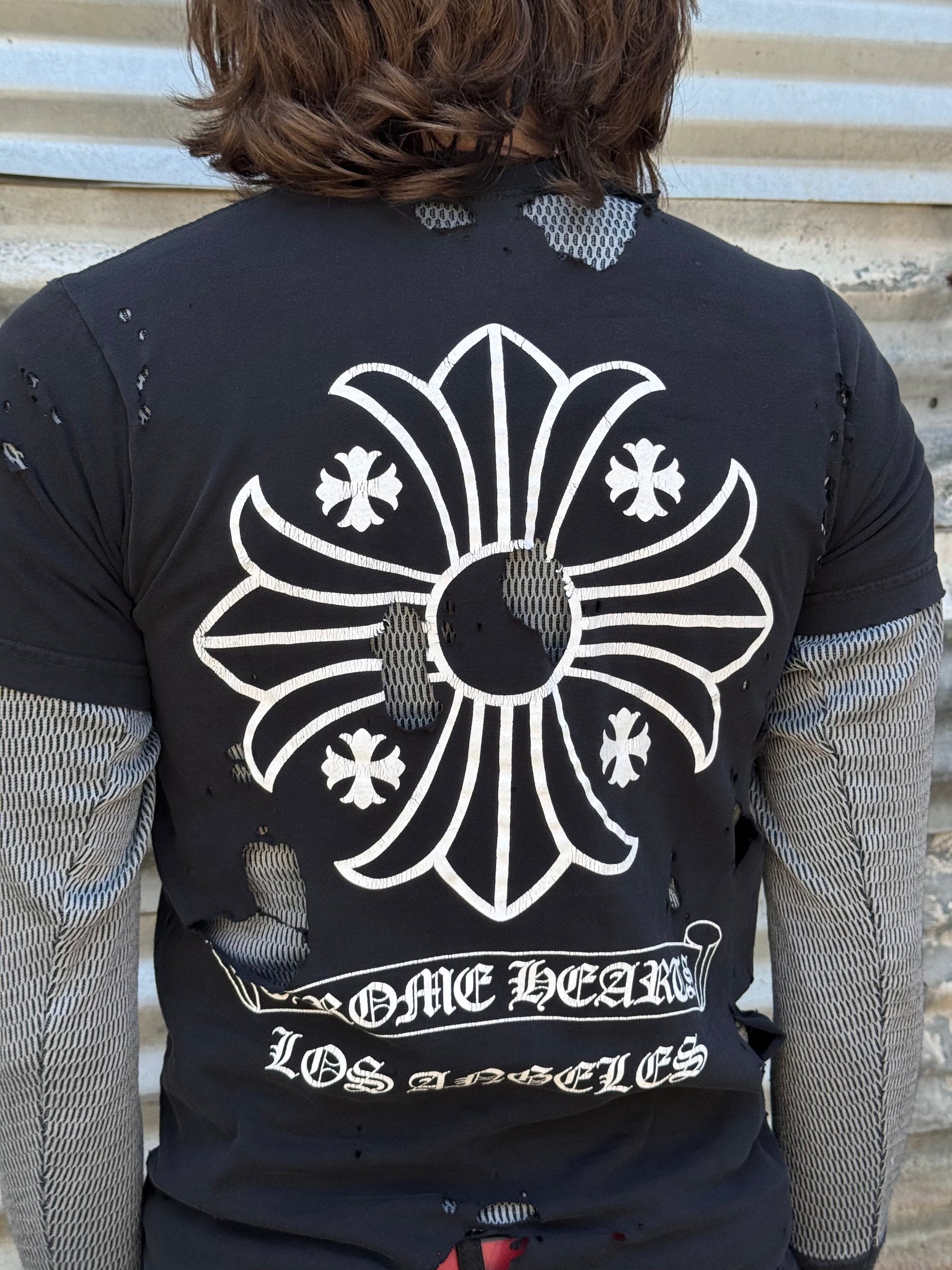 2000S CHROME HEARTS DISTRESSED CROSS TEE + THERMAL