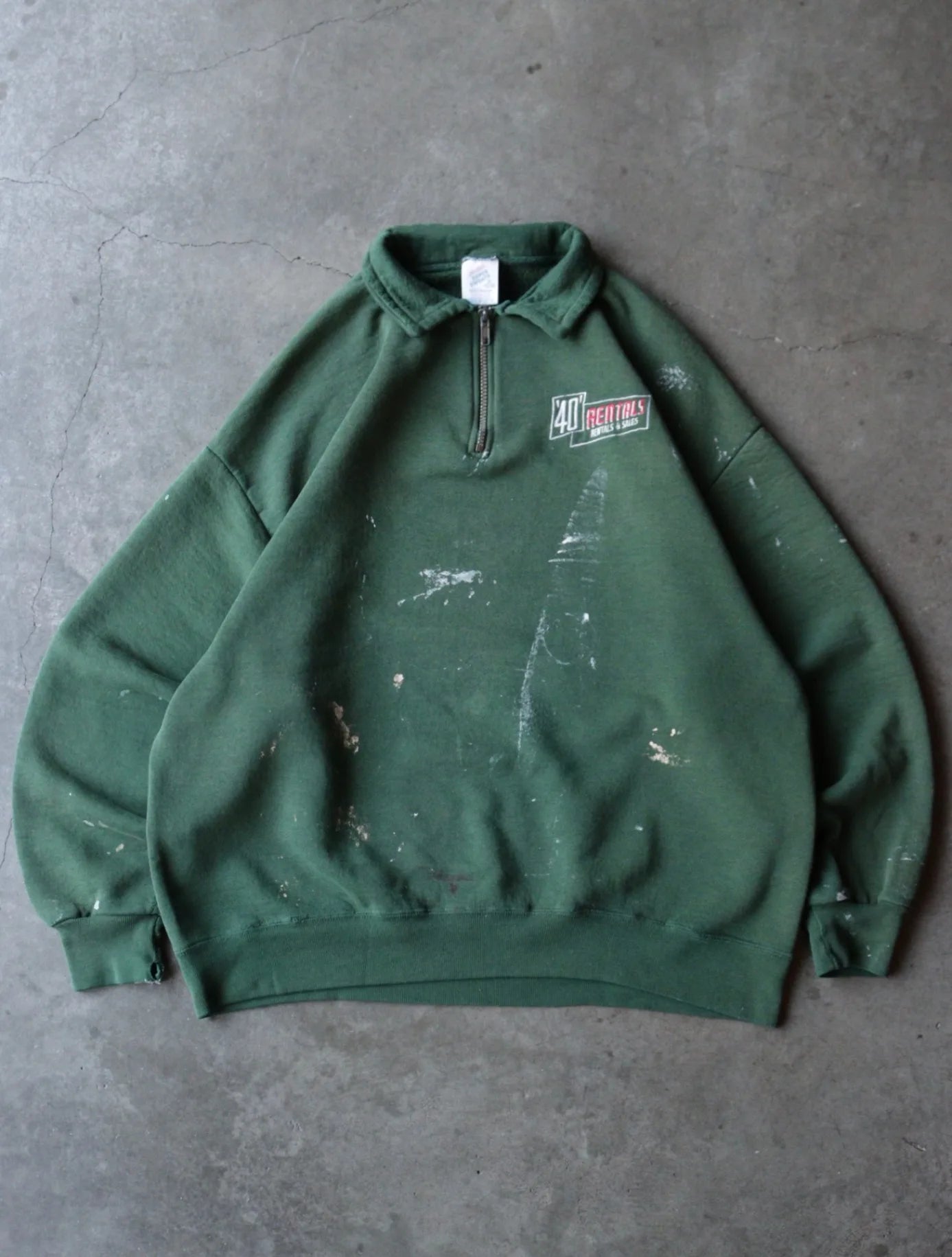 1990S FADED GREEN PAINTER 1/4 ZIP SWEATSHIRT