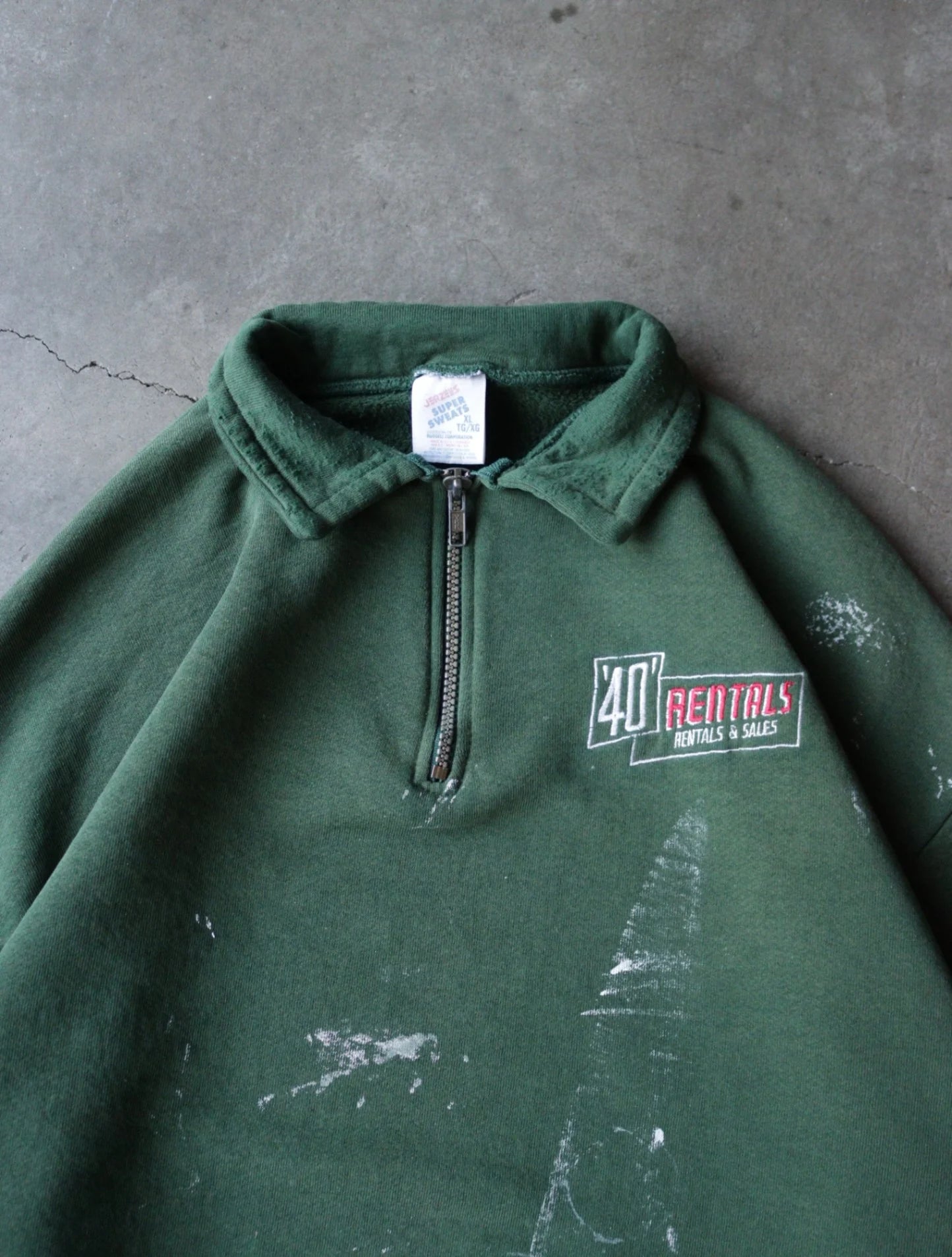 1990S FADED GREEN PAINTER 1/4 ZIP SWEATSHIRT