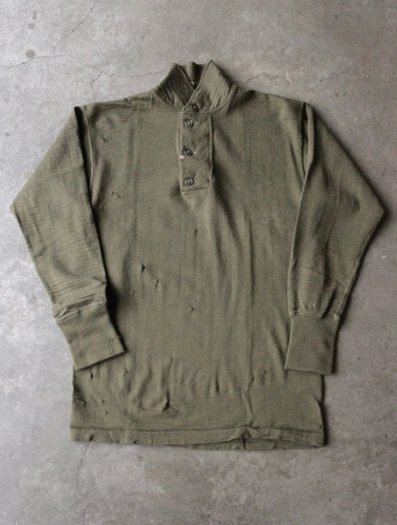 1980S DISTRESSED GREEN WOOL THERMAL SHIRT