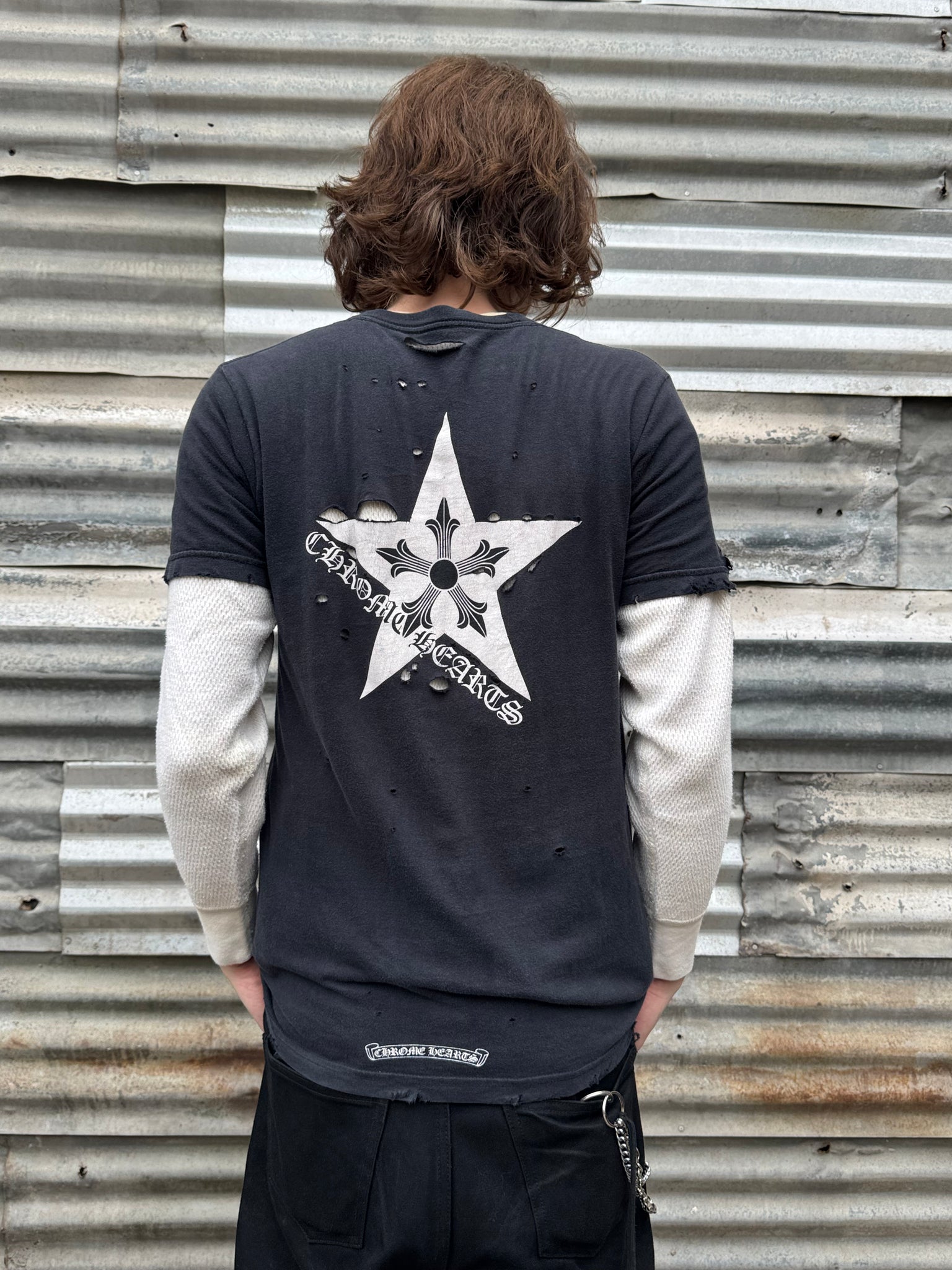 2000S CHROME HEARTS STAR THRASHED TEE + THERMAL
