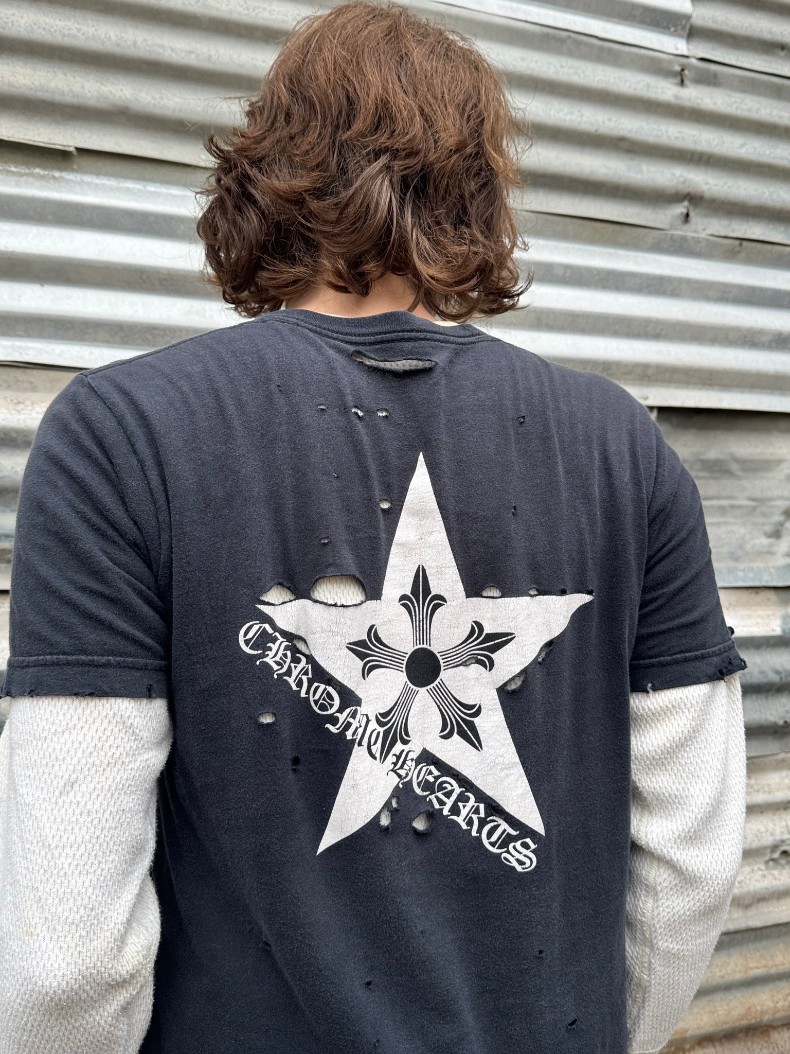 2000S CHROME HEARTS STAR THRASHED TEE + THERMAL