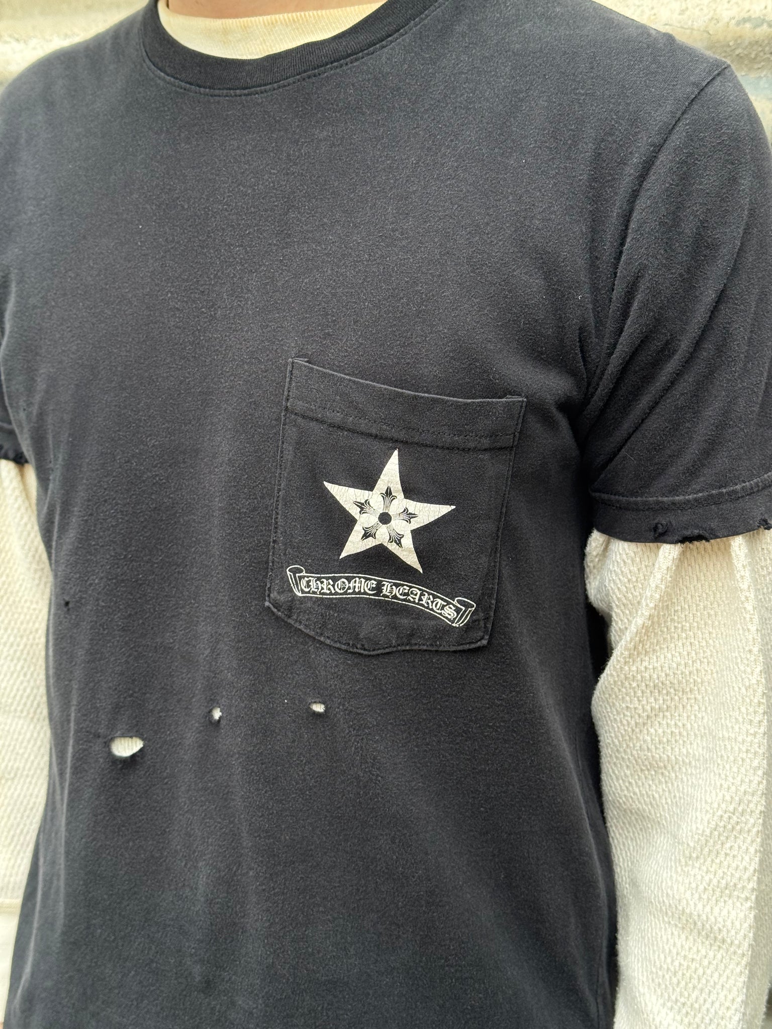 2000S CHROME HEARTS STAR THRASHED TEE + THERMAL