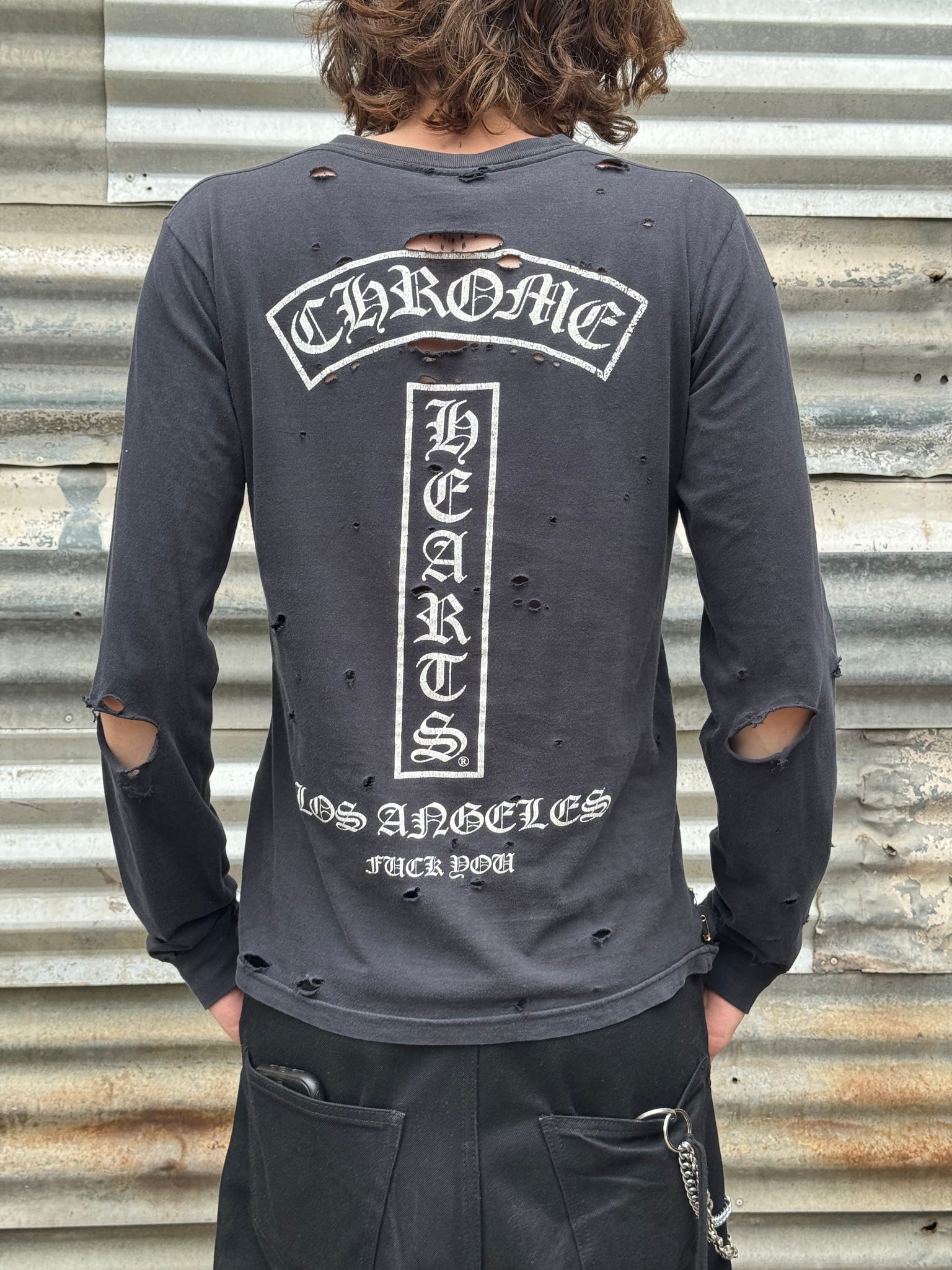 2010S CHROME HEARTS THRASHED L/S TEE