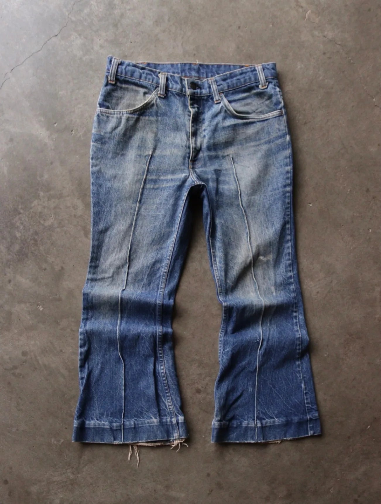 1970S LEVI'S FADED FLARED ORANGE TAB DENIM PANTS