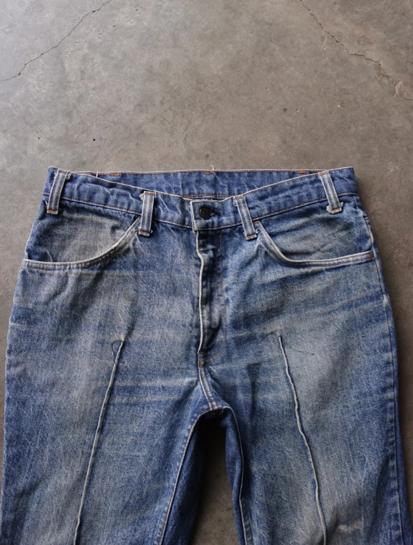 1970S LEVI'S FADED FLARED ORANGE TAB DENIM PANTS