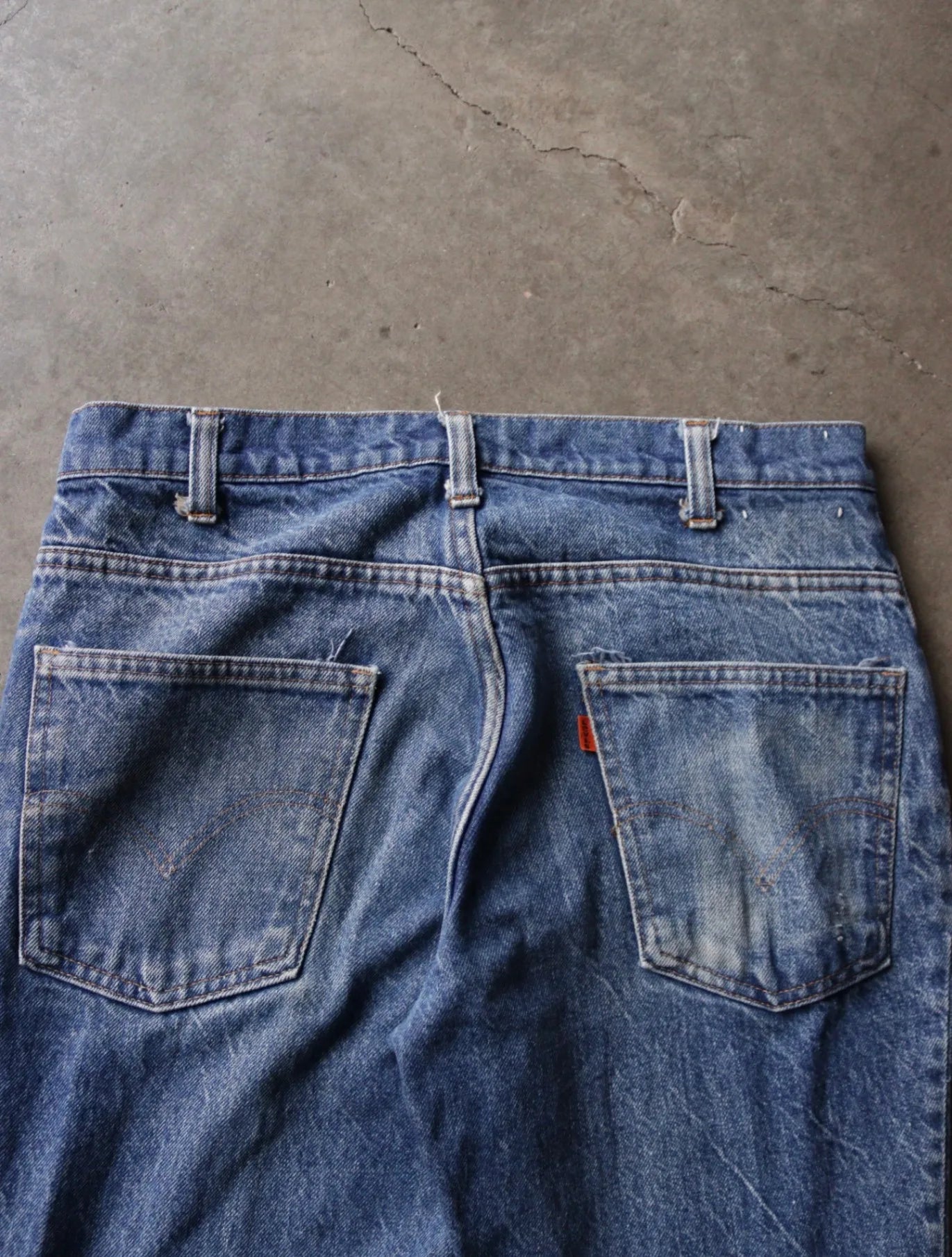 1970S LEVI'S FADED FLARED ORANGE TAB DENIM PANTS