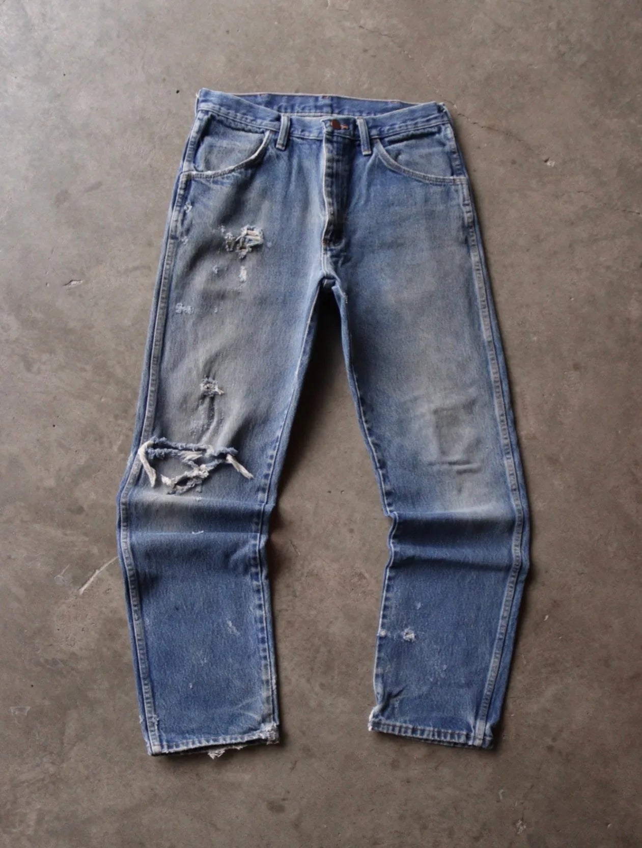 2000S DISTRESSED RUSTLER DENIM PANTS