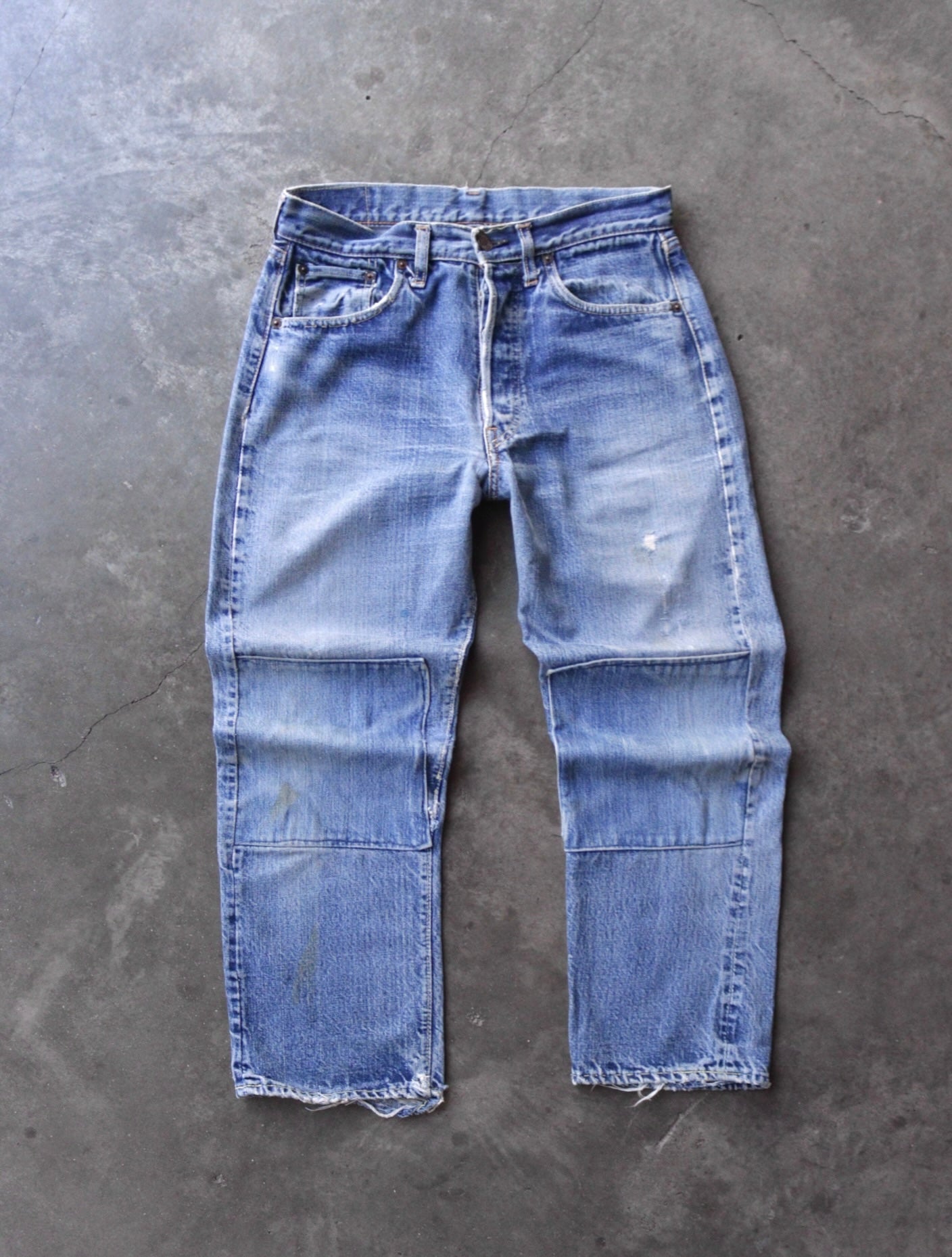 1960S LEVI'S 501 BIG E V-STITCH REPAIRED DENIM PANTS