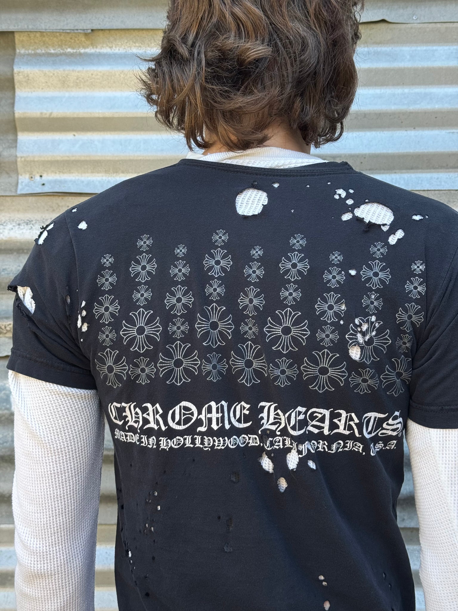 2000S CHROME HEARTS THRASHED HOLLYWOOD TEE + 70S THERMAL SHIRT
