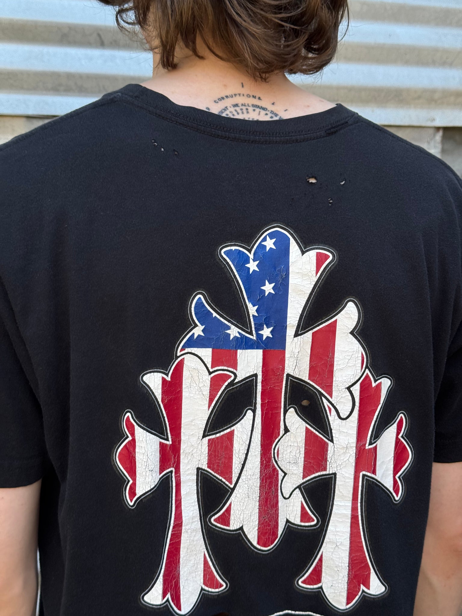 2000S CHROME HEARTS DISTRESSED U.S.A. CROSS TEE