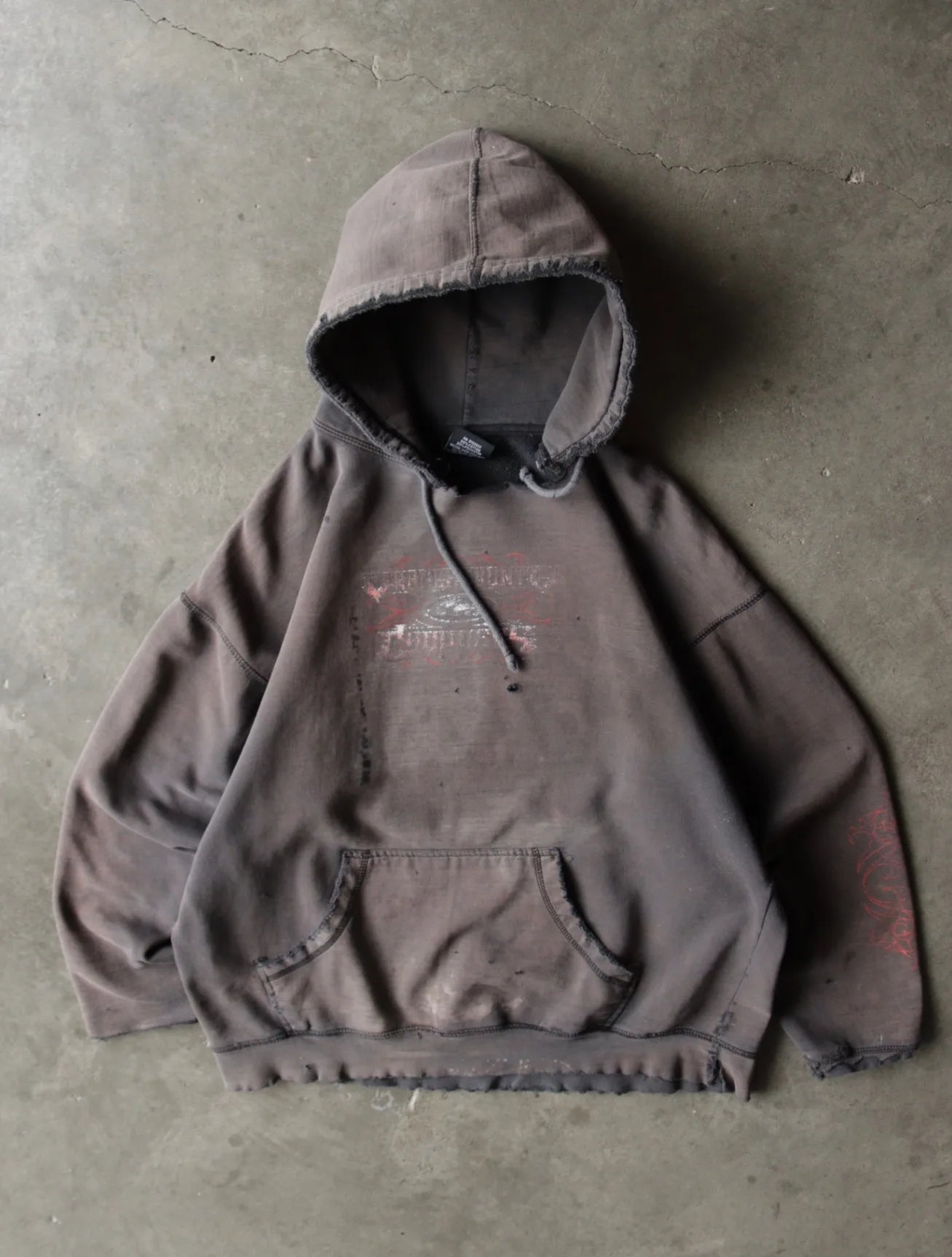 1990S FADED DISTRESSED HOODED SWEATSHIRT