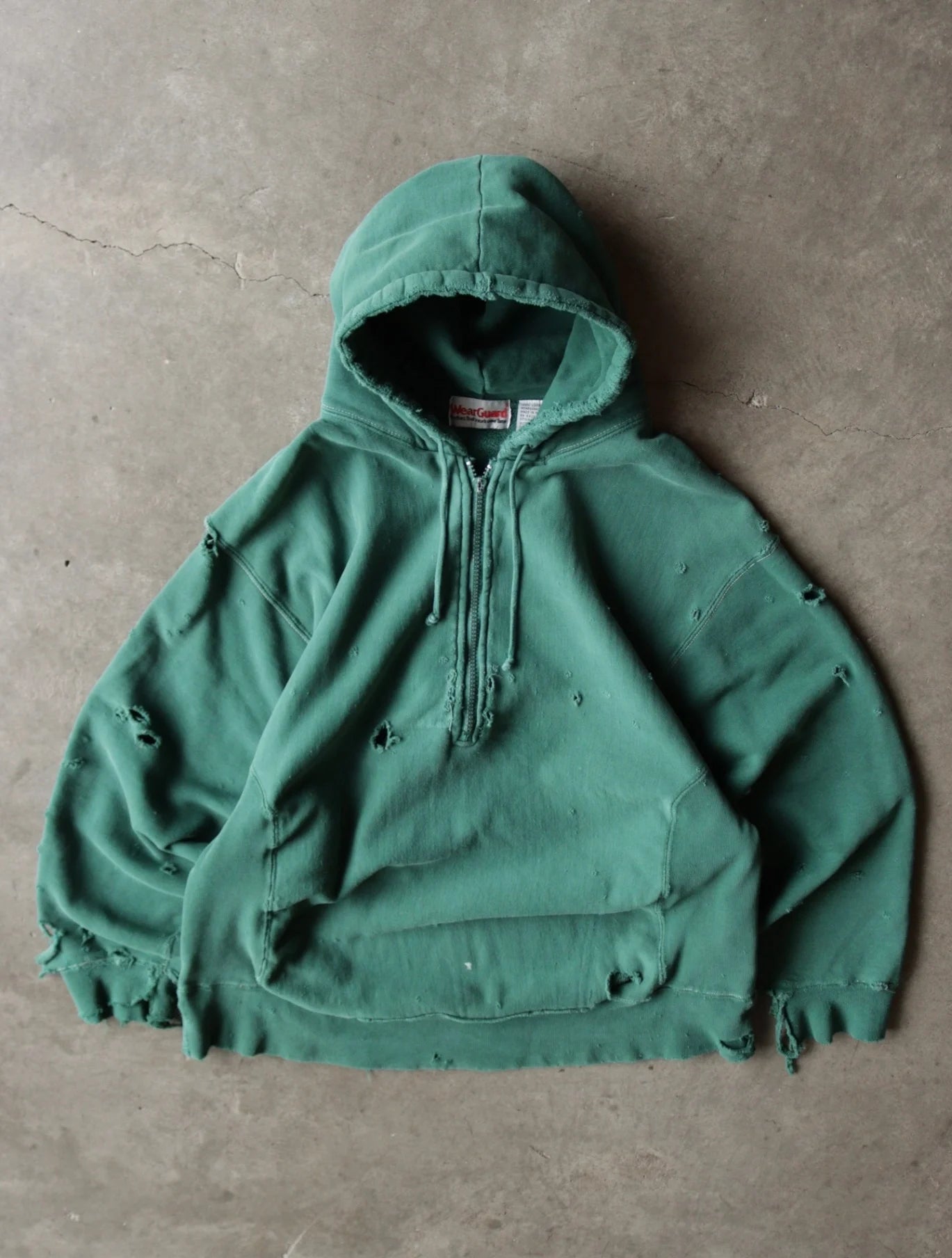 1990S ZIP UP DISTRESSED HOODED SWEATSHIRT