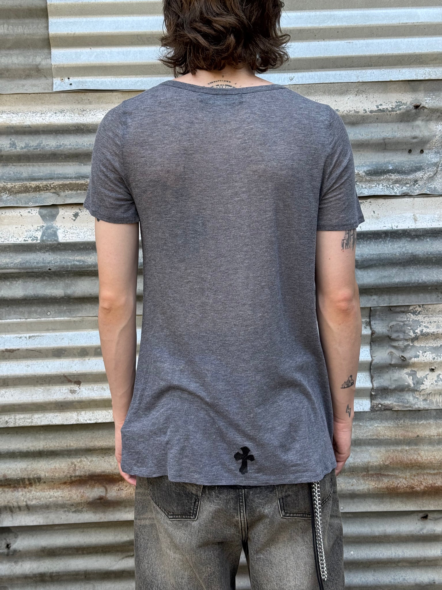 2000S CHROME HEARTS LEATHER CROSS TEE