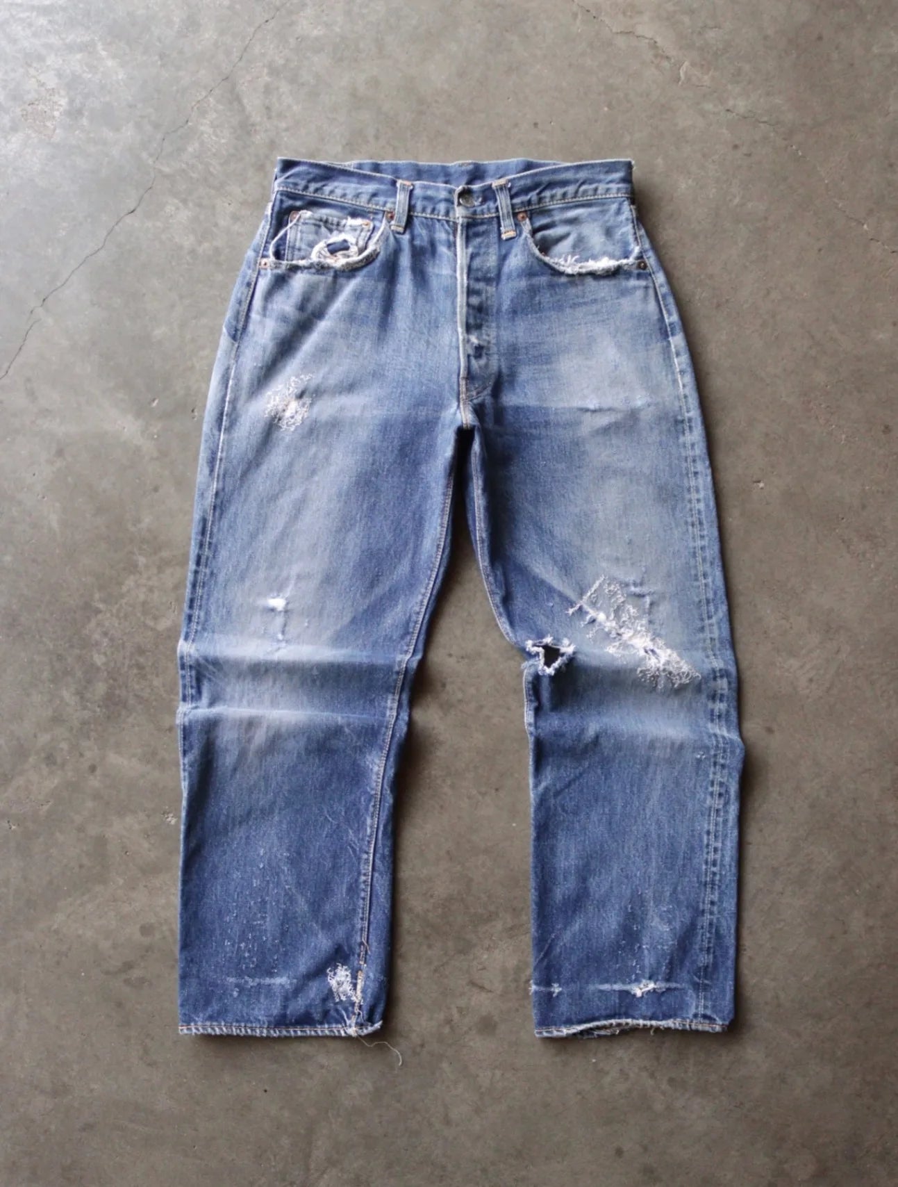 1960S LEVI'S 501 BIG E RREPAIRED DENIM PANTS