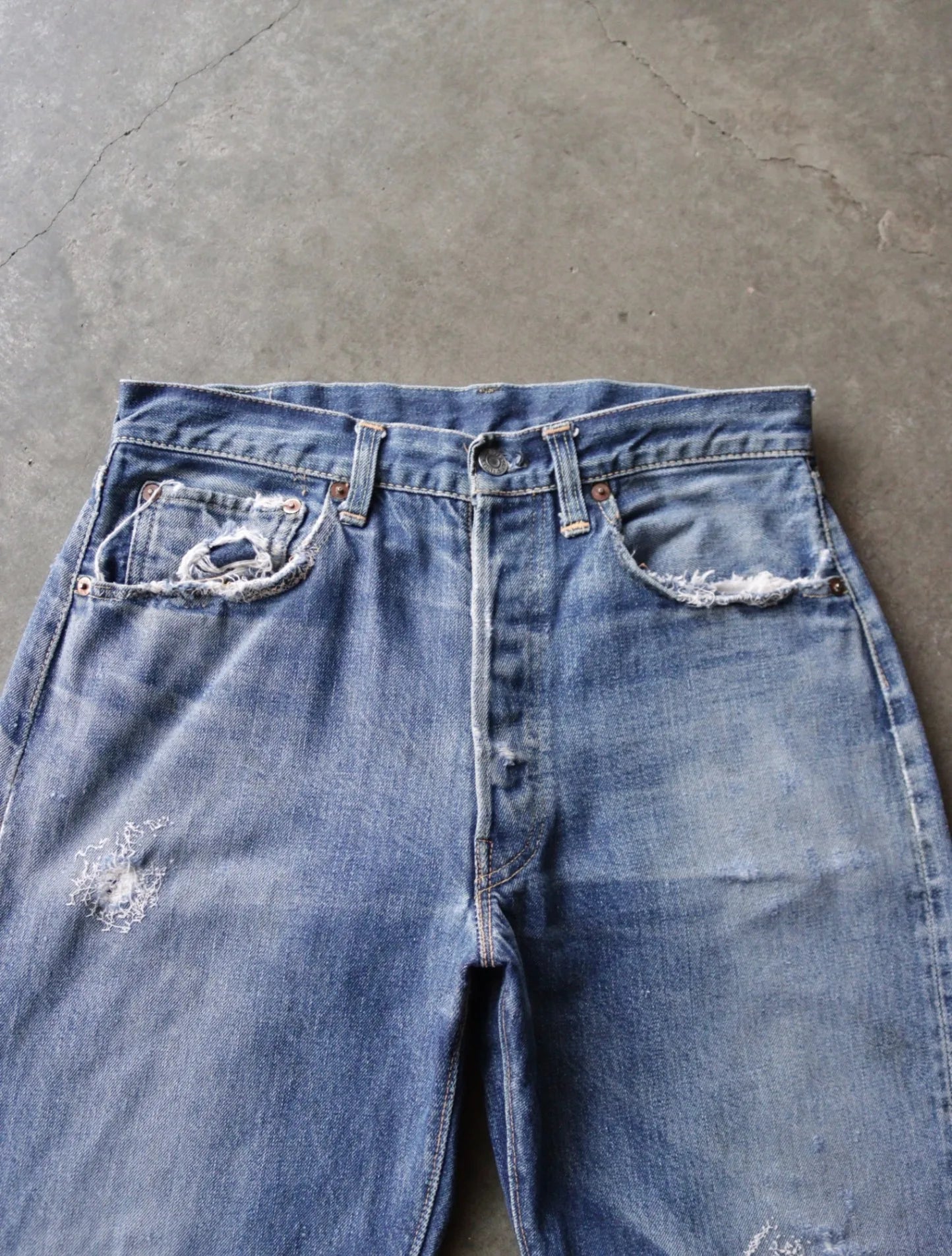 1960S LEVI'S 501 BIG E RREPAIRED DENIM PANTS