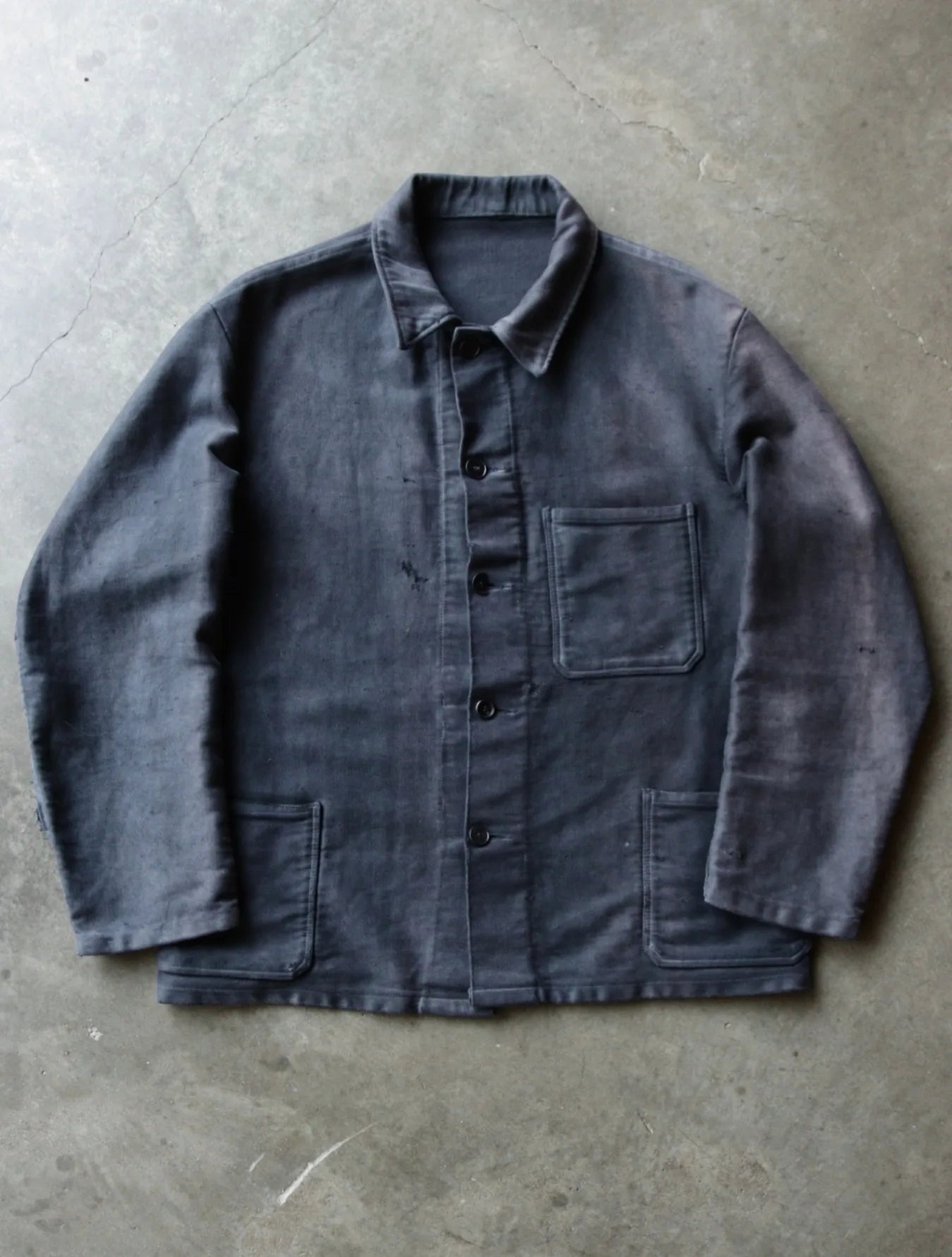 1950S BLACK FADED FRENCH MOLESKIN WORK JACKET