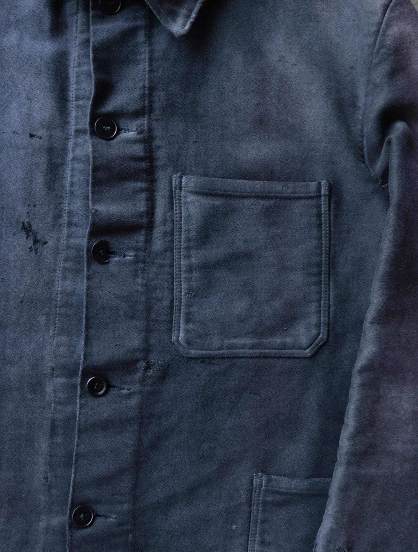 1950S BLACK FADED FRENCH MOLESKIN WORK JACKET