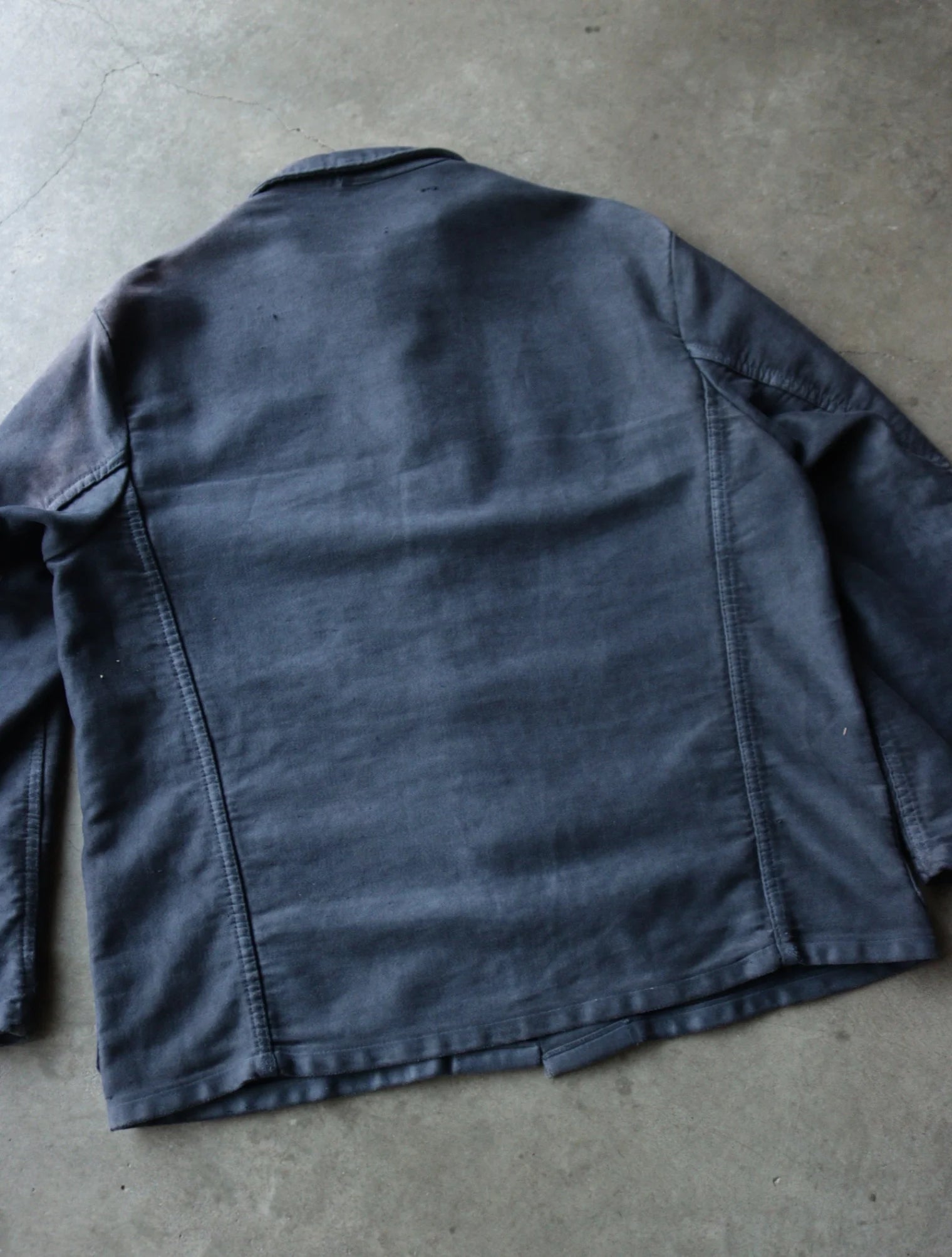 1950S BLACK FADED FRENCH MOLESKIN WORK JACKET