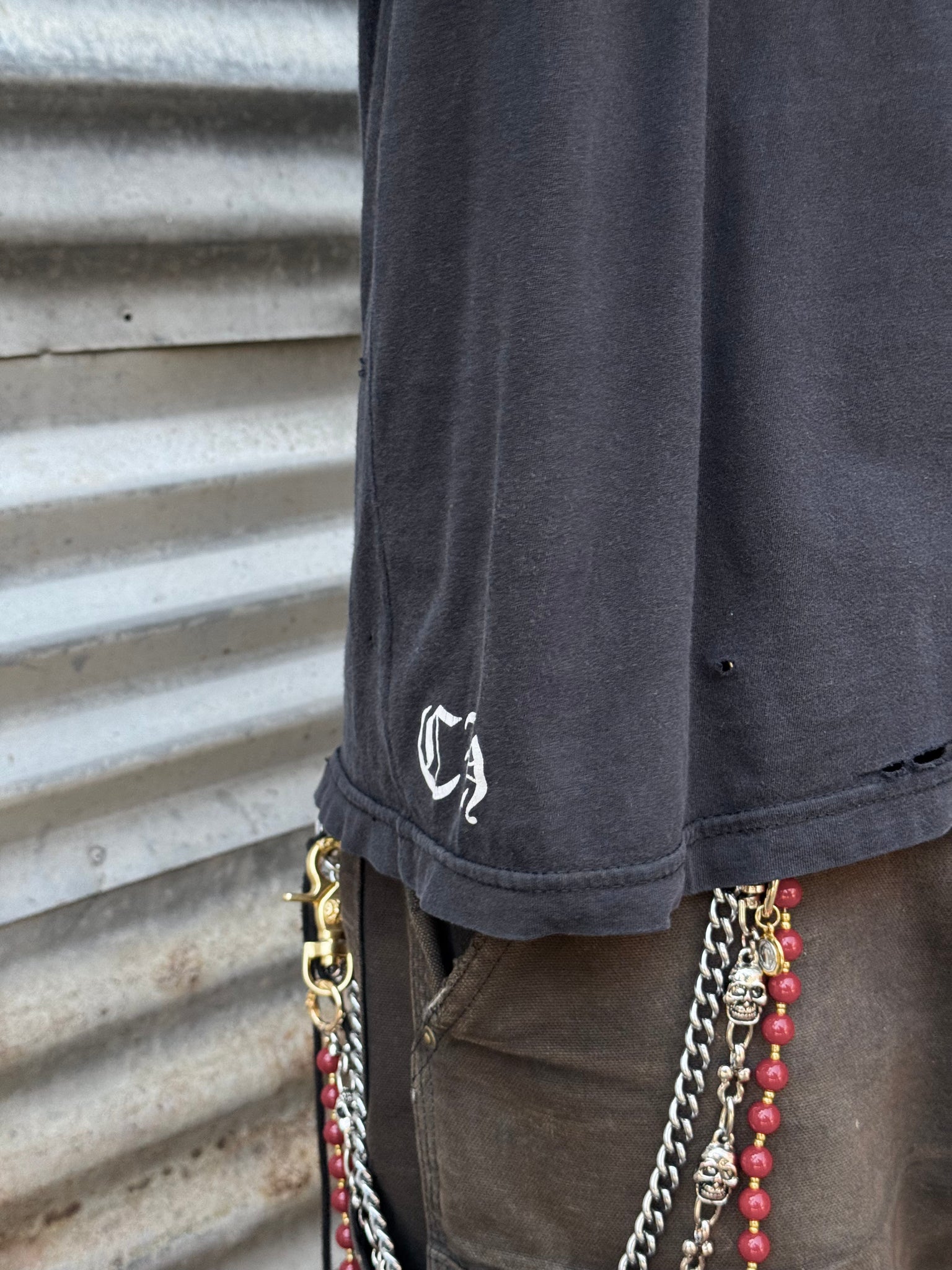 2000S CHROME HEARTS MULTI CROSS DISTRESSED TEE + WHITE LONGSLEEVE TEE