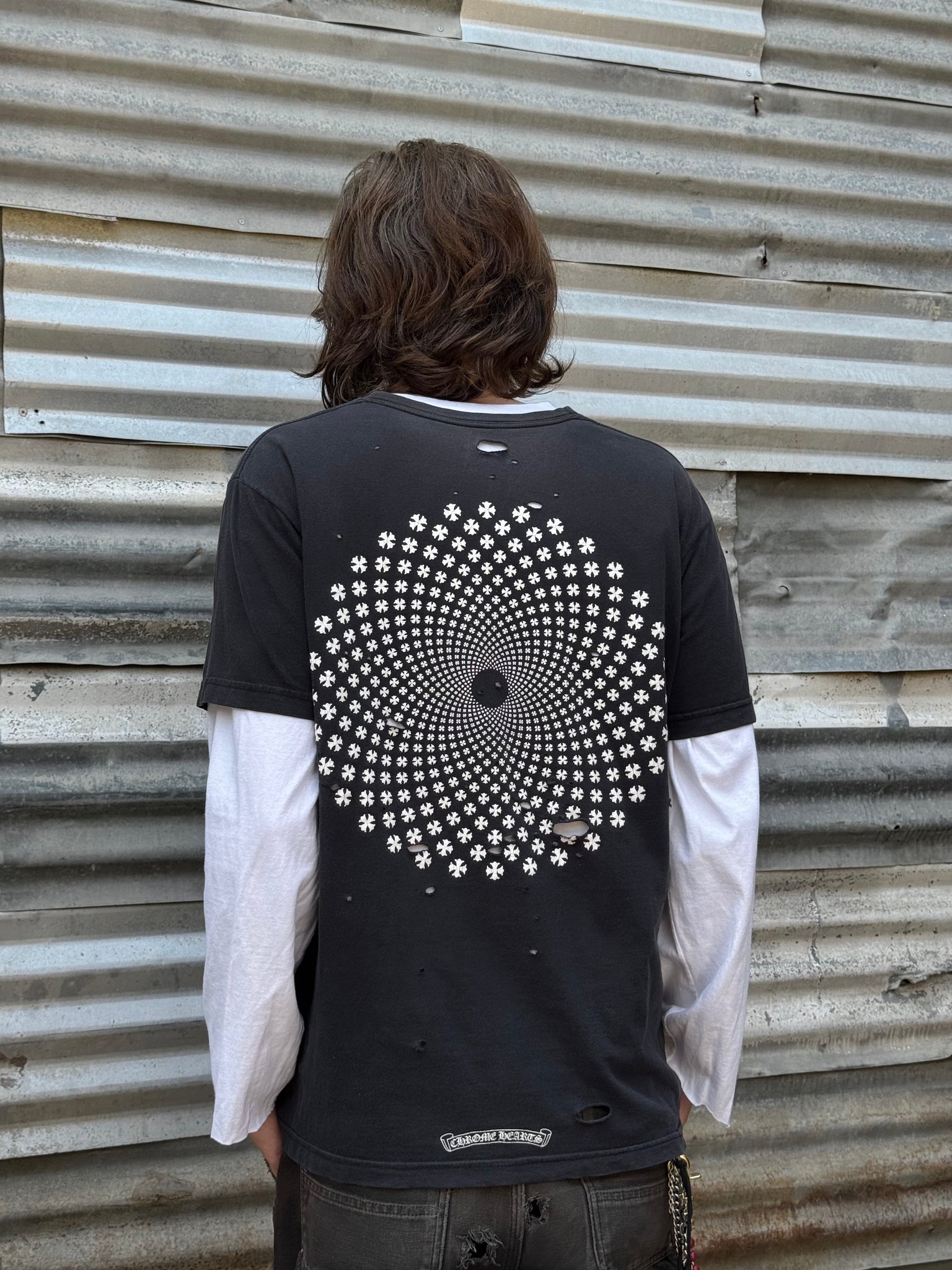 2000S CHROME HEARTS MULTI CROSS DISTRESSED TEE + WHITE TEE