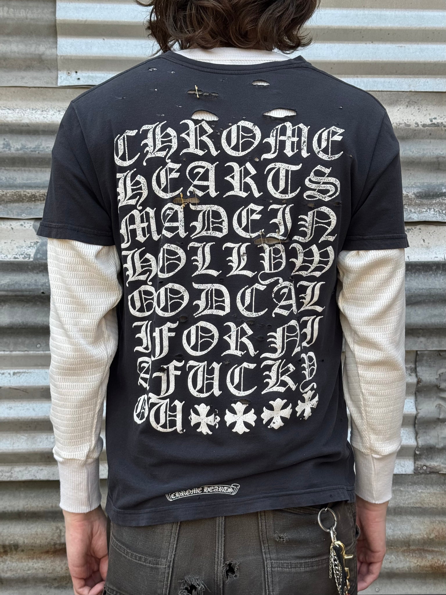 2000S CHROME HEARTS FUCK YOU THRASHED FADED TEE + THERMAL
