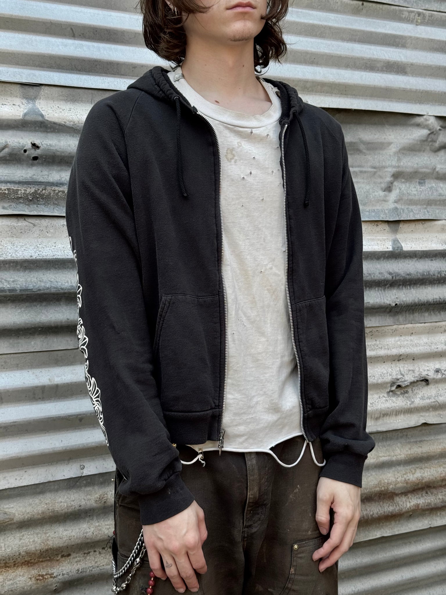1990S CHROME HEARTS ZIP UP HOODED SWEATSHIRT