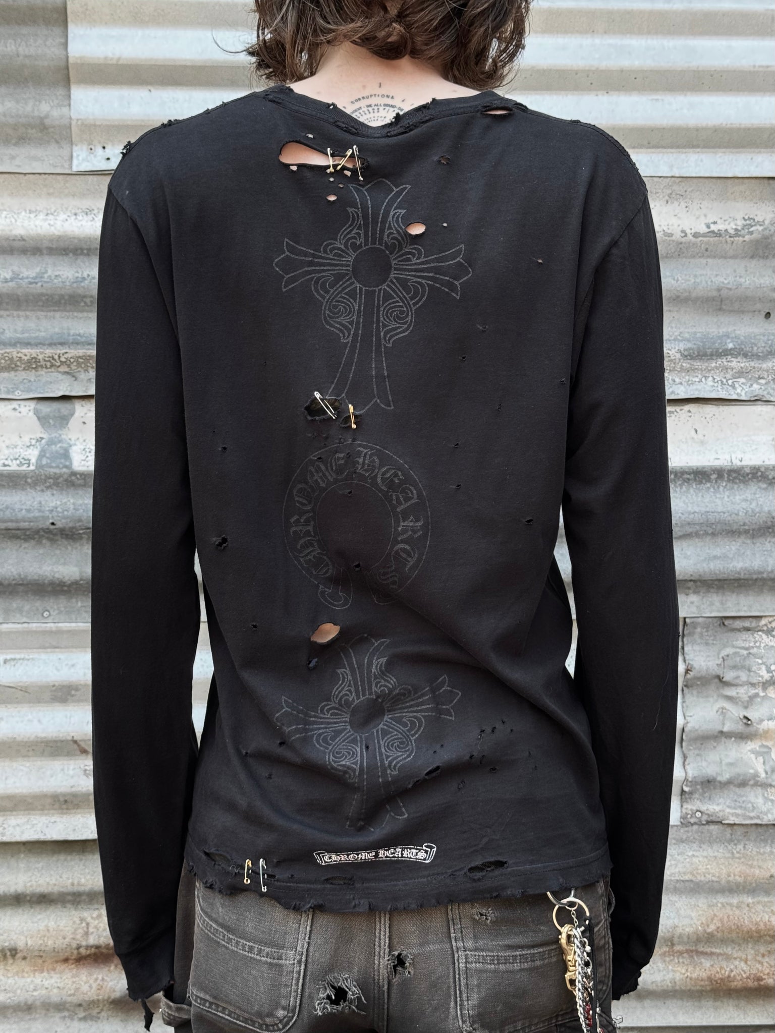 2000S CHROME HEARTS TONAL THRASHED L/S TEE