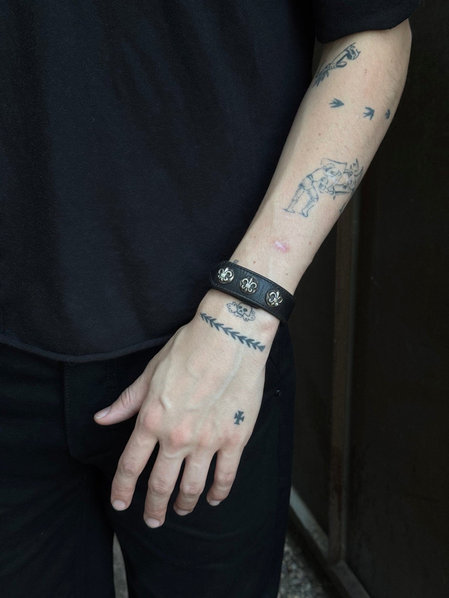 2000S CHROME HEARTS LEATHER 3 STUD BRACELET