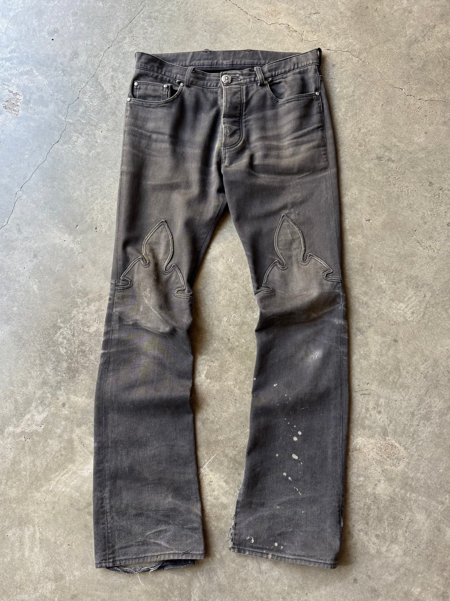 2000S CHROME HEARTS FADED BOOTCUT DENIM LE FLEUR PANTS