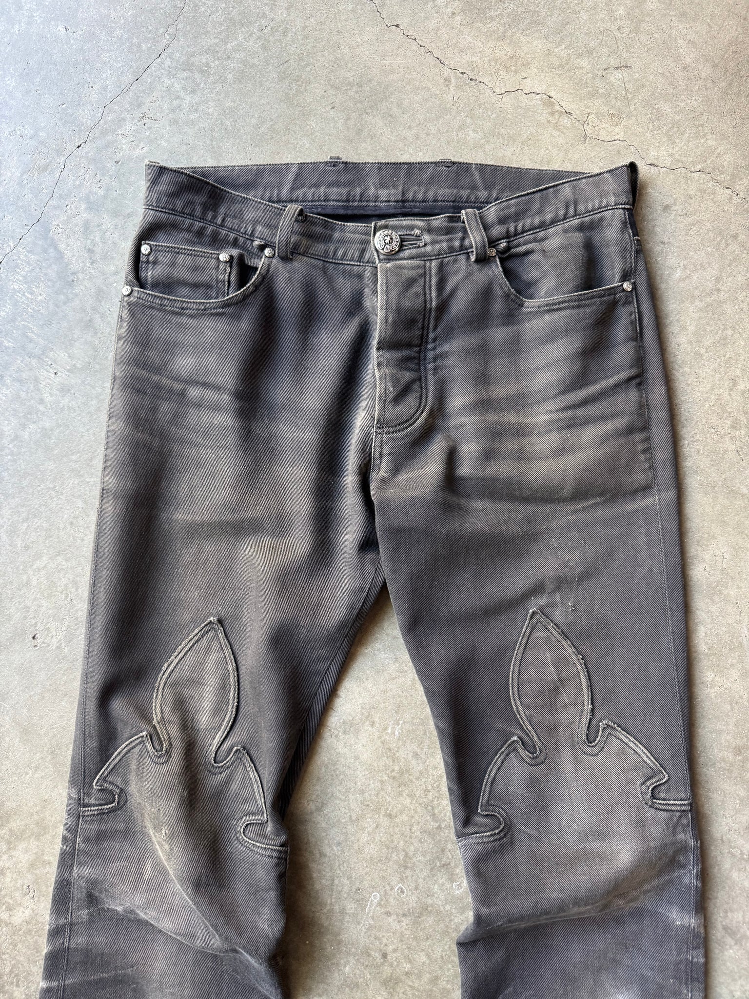 2000S CHROME HEARTS FADED BOOTCUT DENIM LE FLEUR PANTS